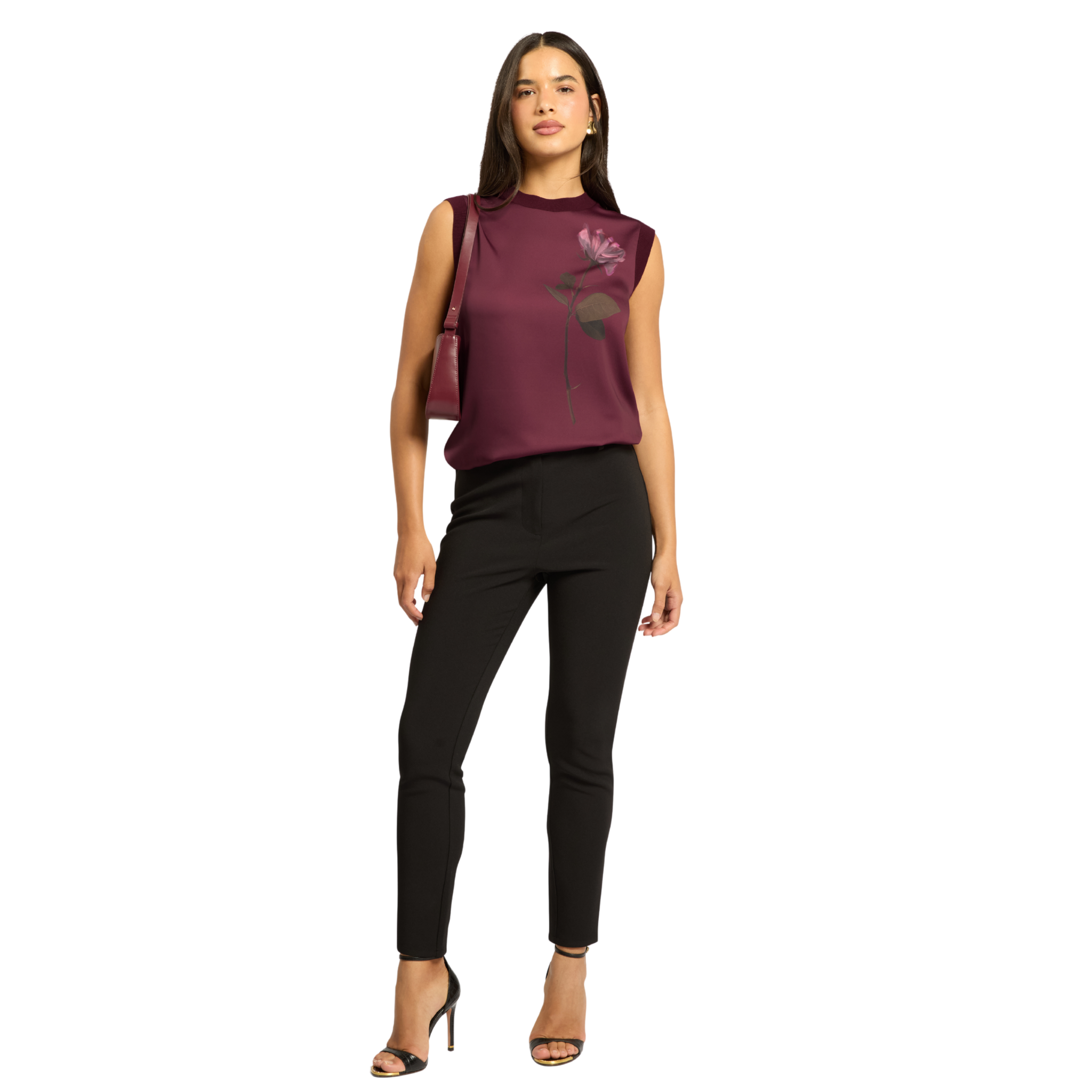 Womens Ted Baker Maroon Naleia Floral Printed Woven Front Tank