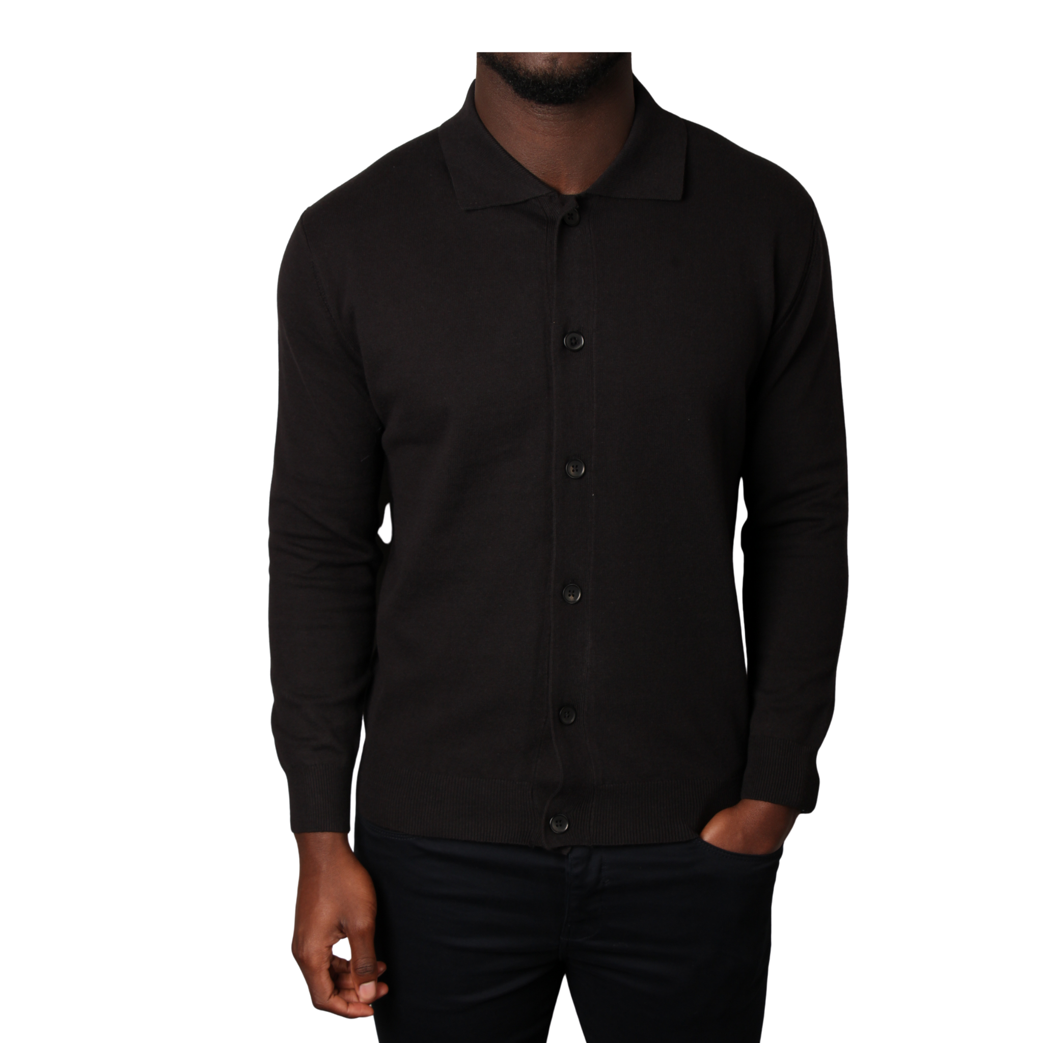 Mens SEINSE Black Knitted Cardigan Overshirt