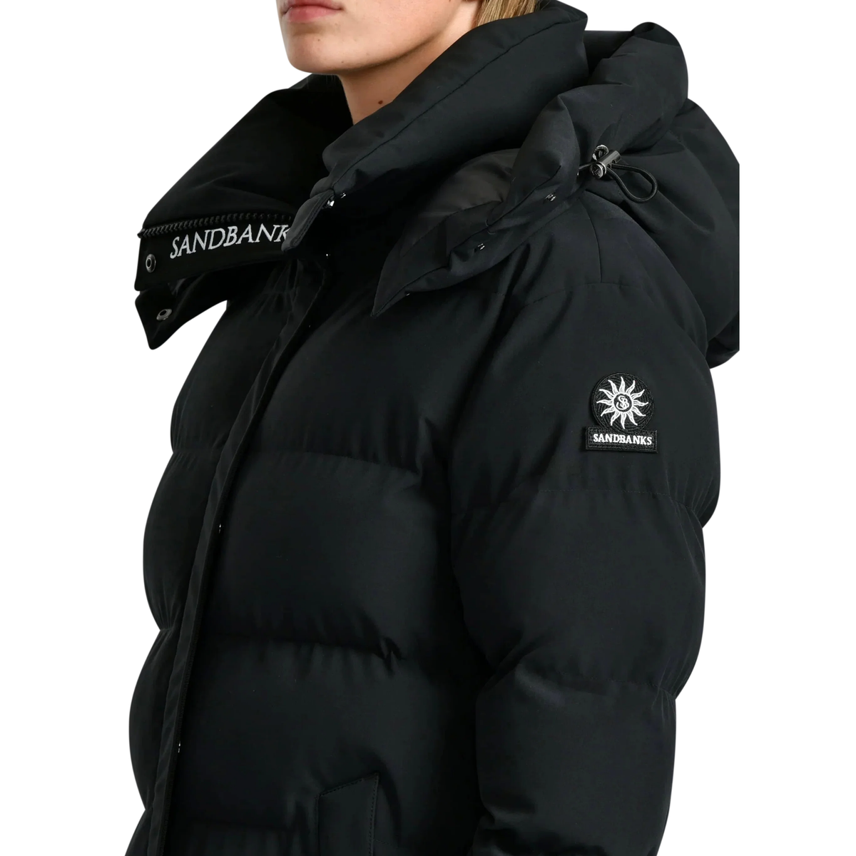 Womens Sandbanks Black Haven Oversized Long Puffer Jacket