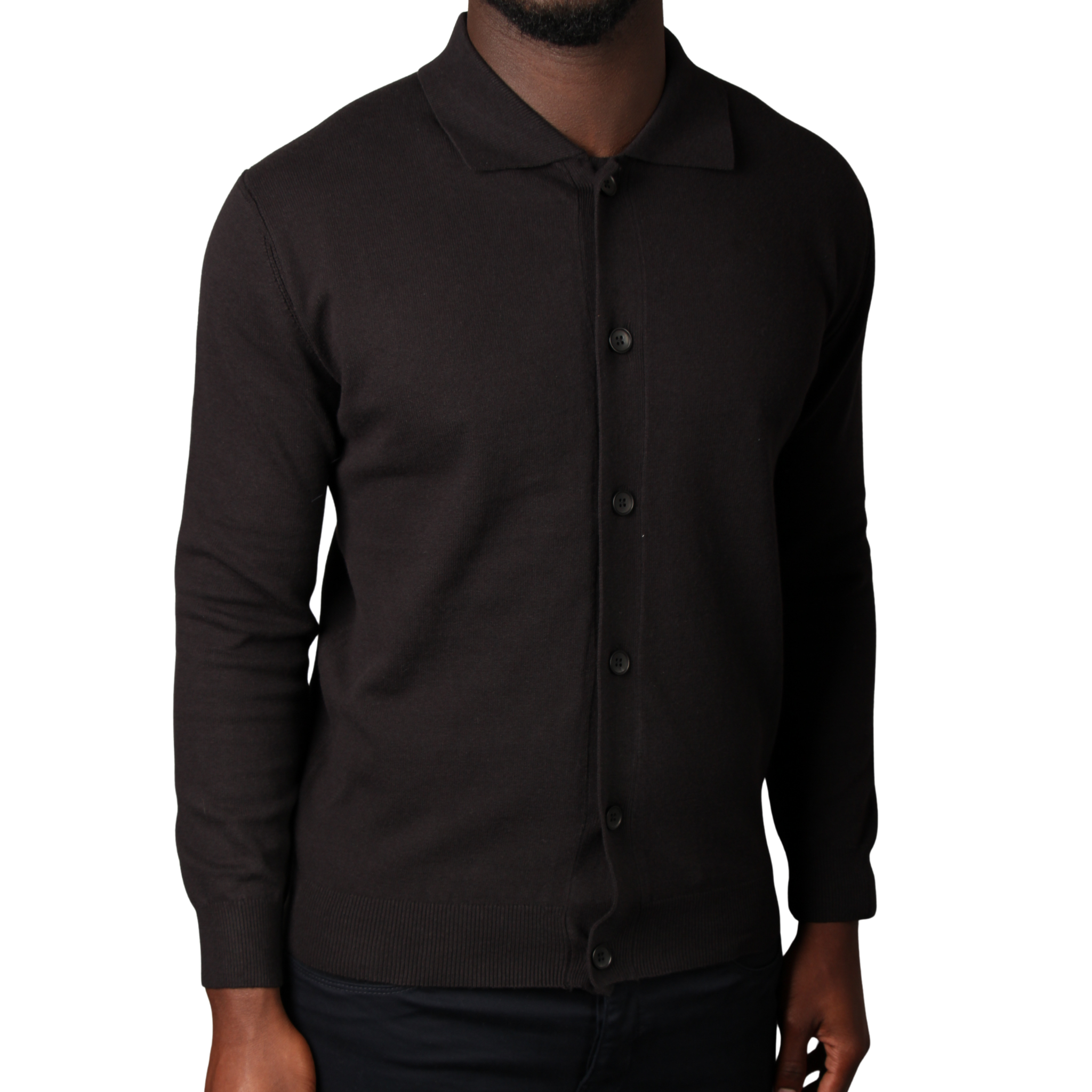 Mens SEINSE Black Knitted Cardigan Overshirt