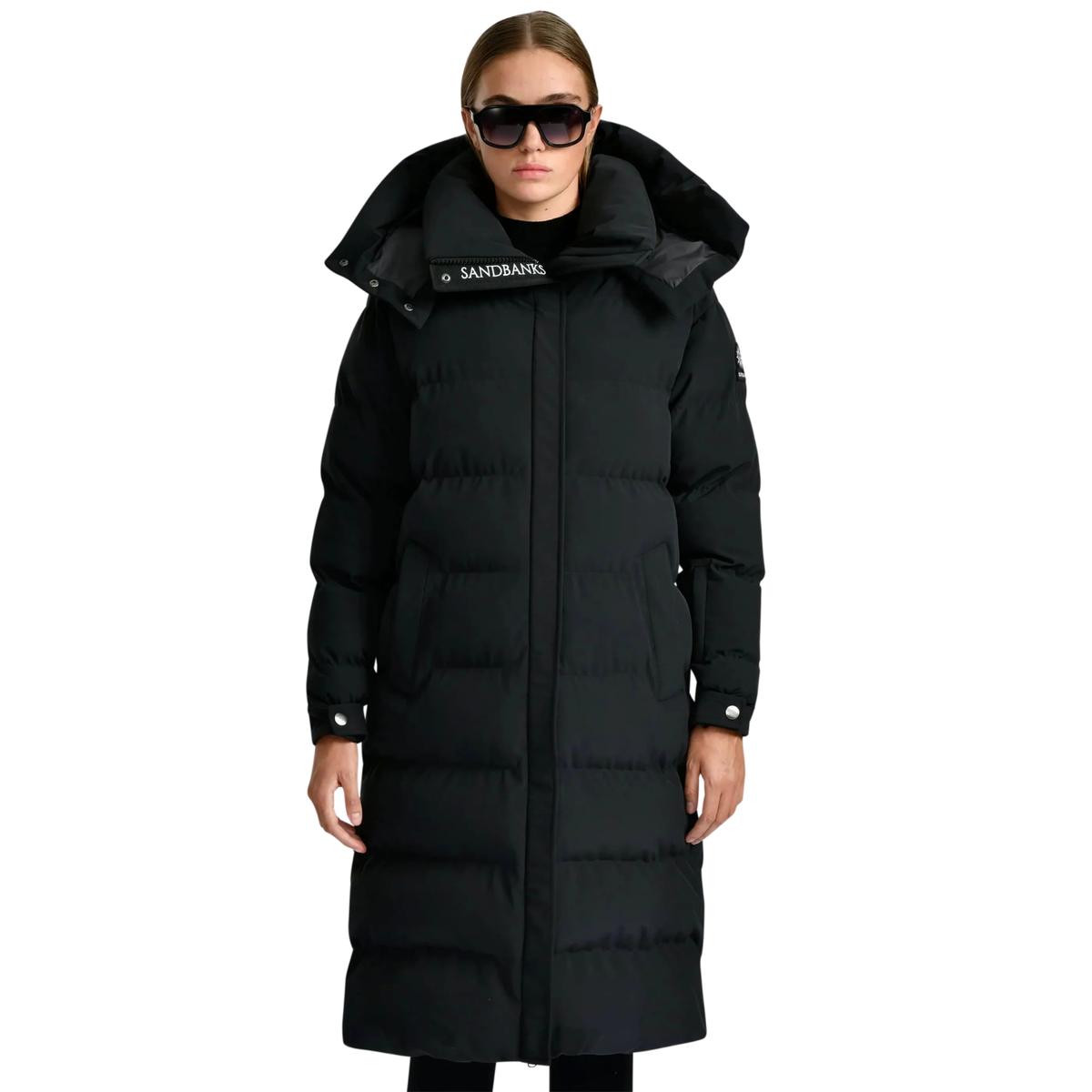 Womens Sandbanks Black Haven Oversized Long Puffer Jacket