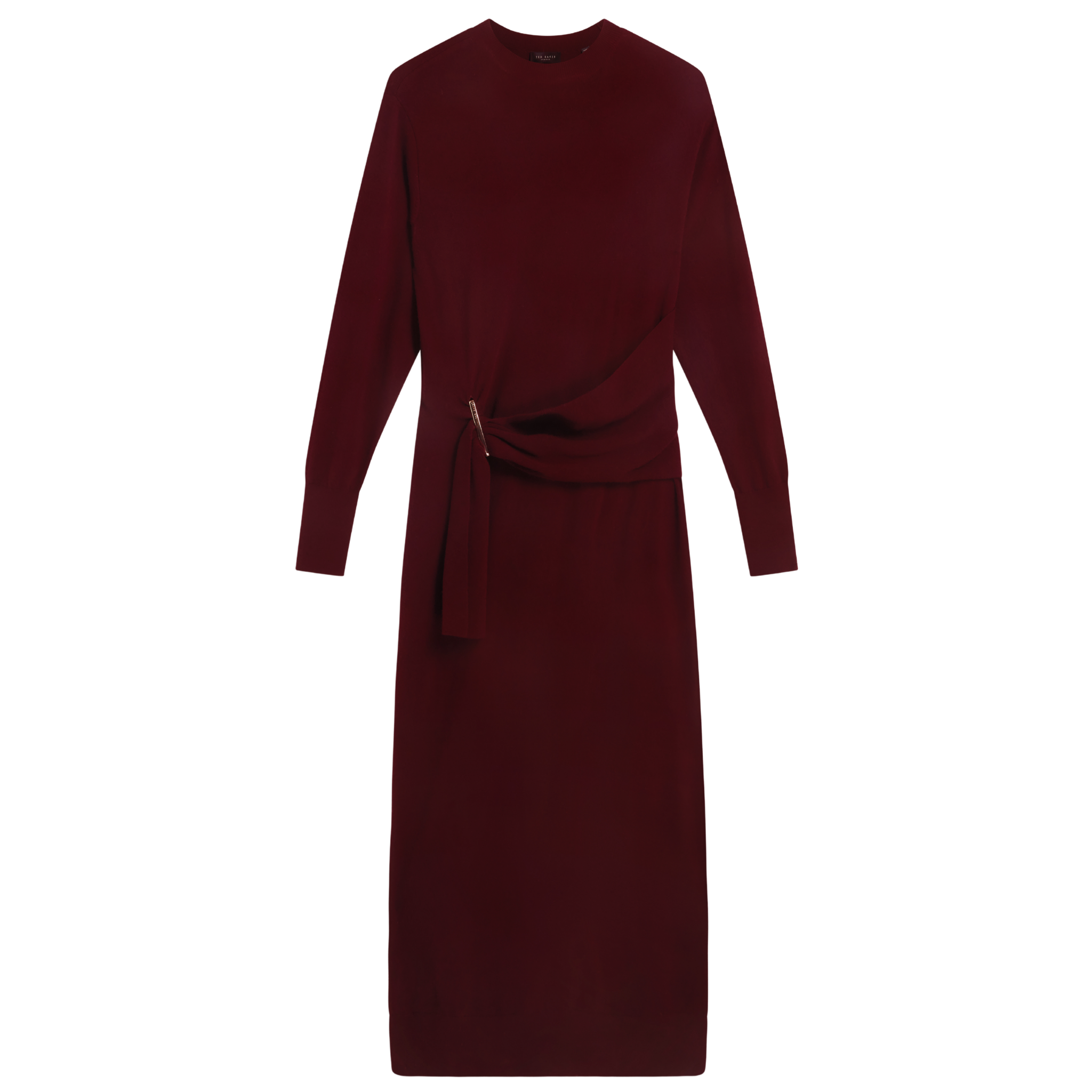Womens Ted Baker Maroon Verikka Drape Detail Midi Jumper Dress