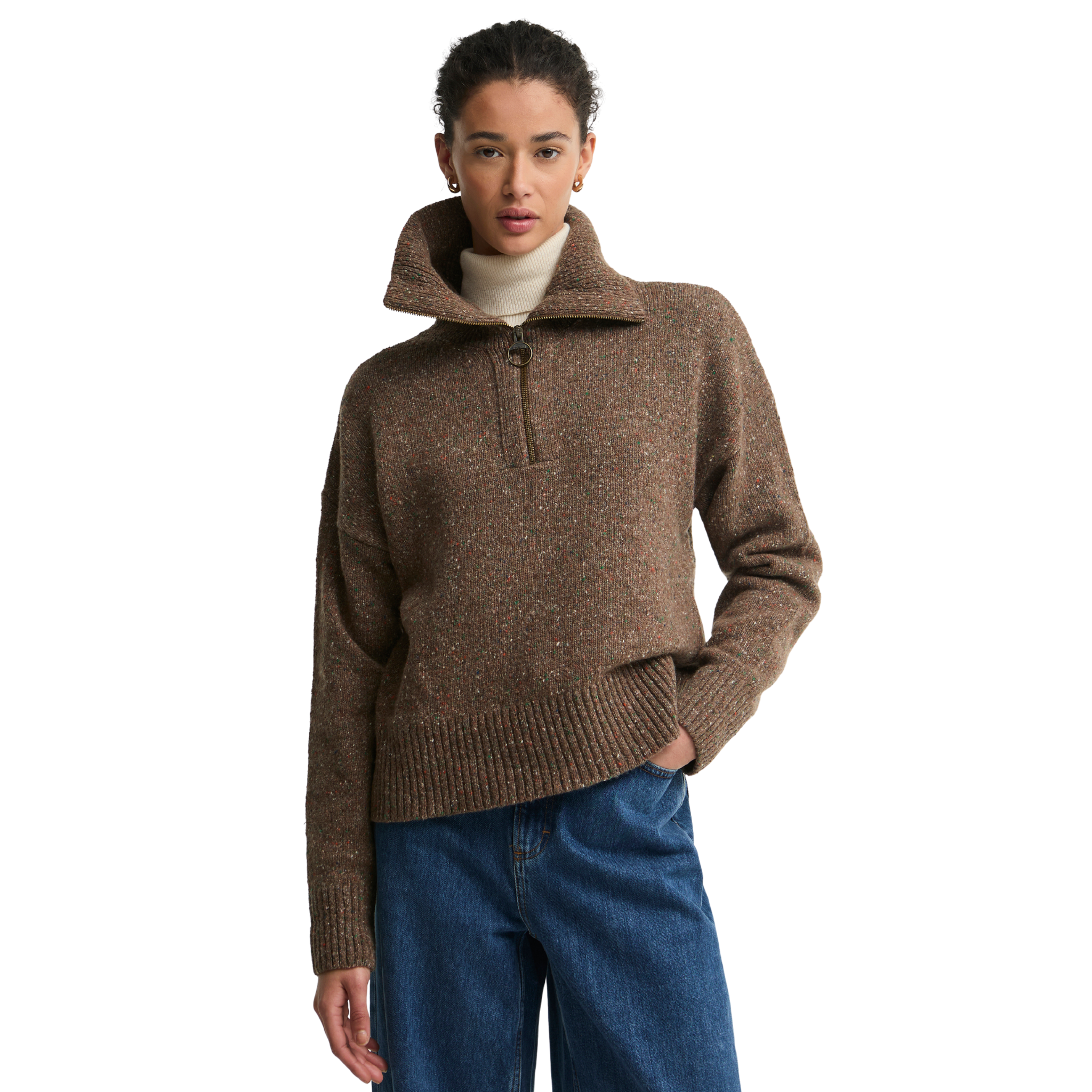 Womens Barbour Deep Camel Lavensdale Half Zip Knit