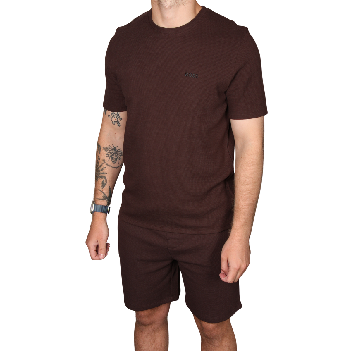 Mens BOSS Dark Brown Waffle S/s T Shirt