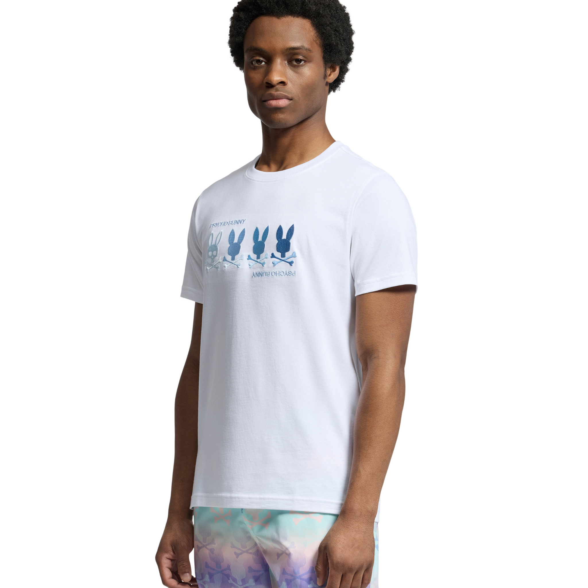 Mens Psycho Bunny White Oceania Embroidered Graphic S/s T Shirt