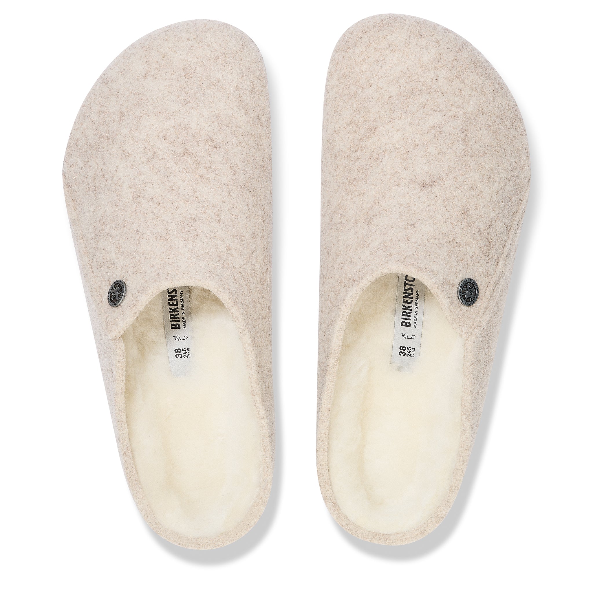 Womens Birkenstock Eggshell Felt Zermatt Shearling Slippers