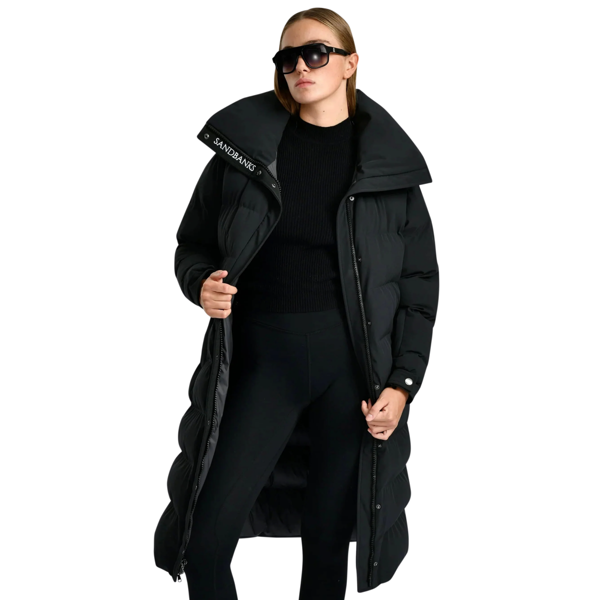 Womens Sandbanks Black Haven Oversized Long Puffer Jacket