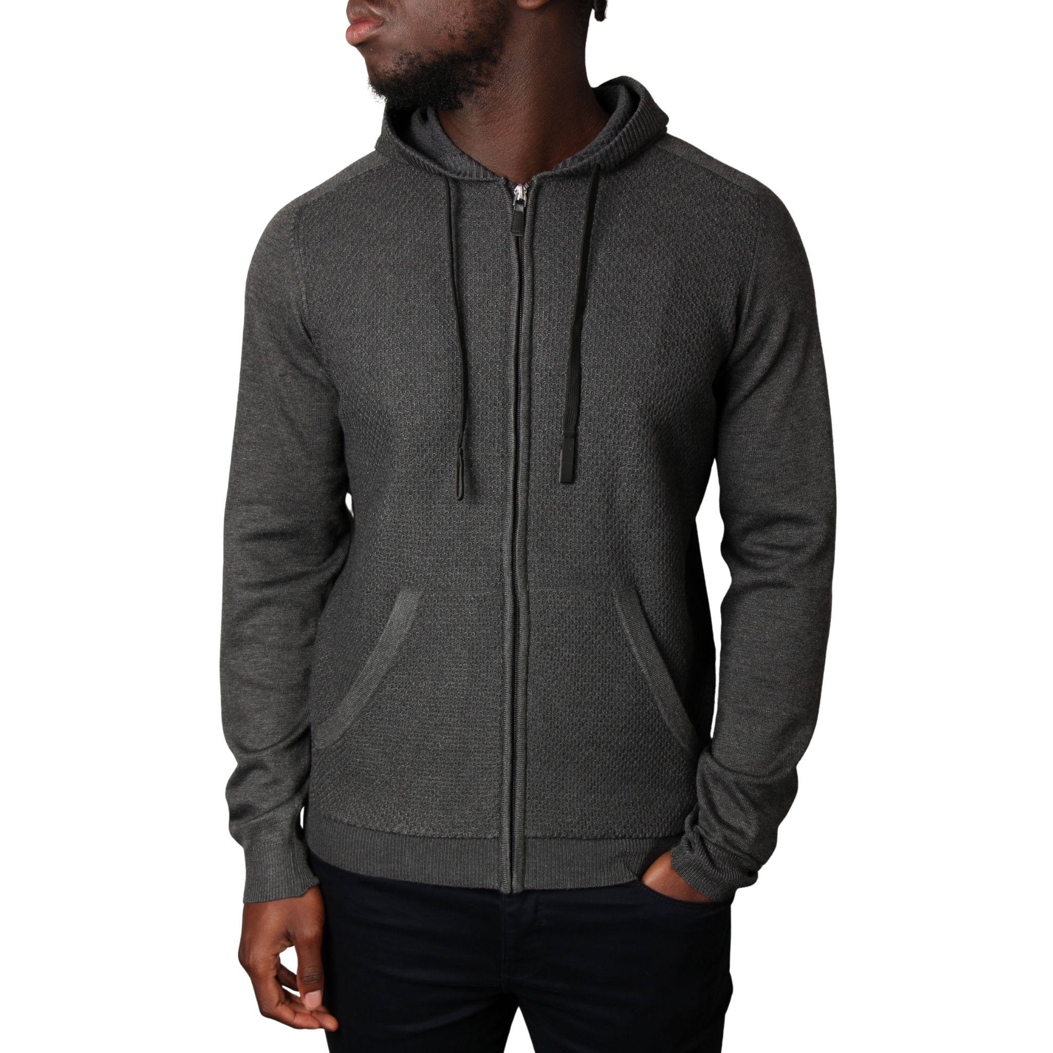 Mens SEINSE Anthracite Melange Knitted Zip Up Hoodie