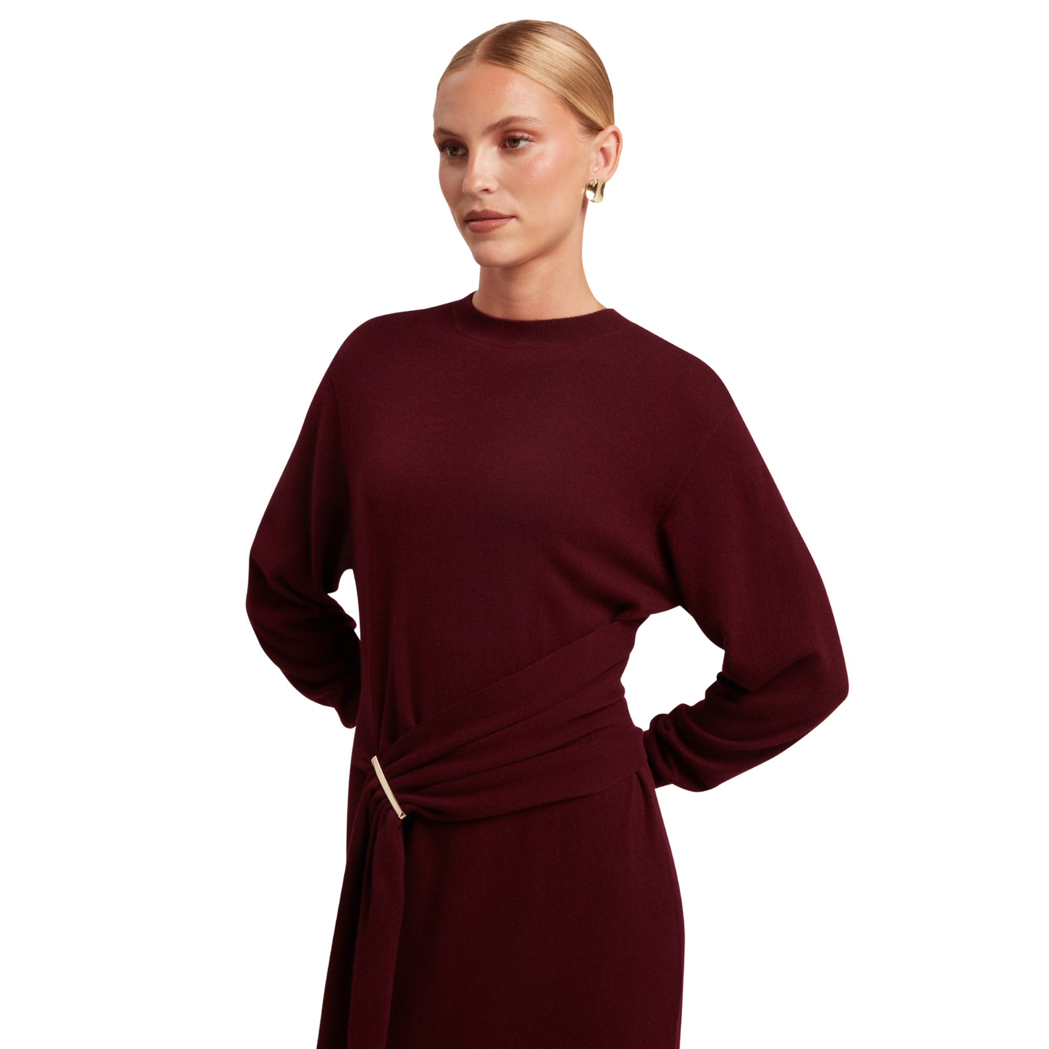 Womens Ted Baker Maroon Verikka Drape Detail Midi Jumper Dress
