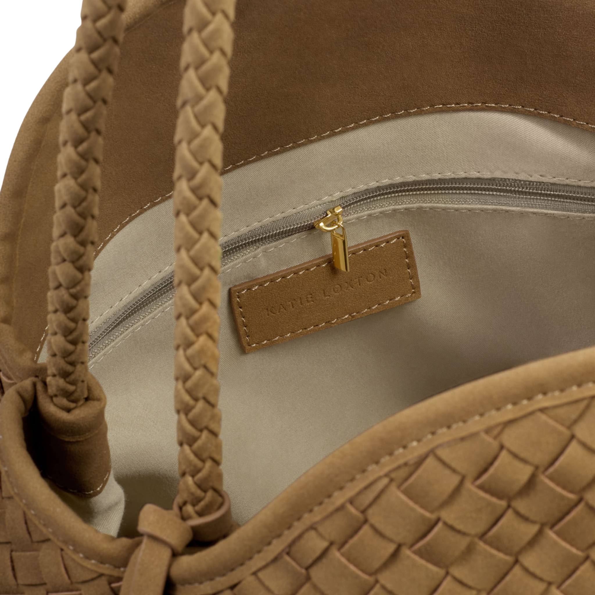 Womens Katie Loxton Light Caramel Suedette Nova Woven Large Shoulder Bag