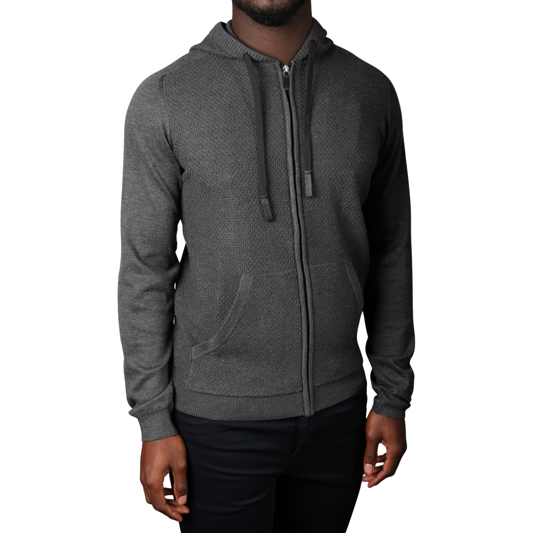 Mens SEINSE Anthracite Melange Knitted Zip Up Hoodie
