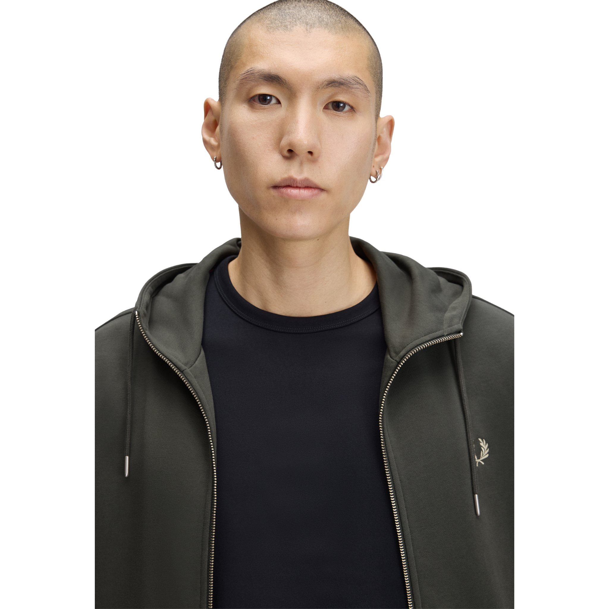 Mens Fred Perry Field Green/Oatmeal Hooded Zip Hoodie