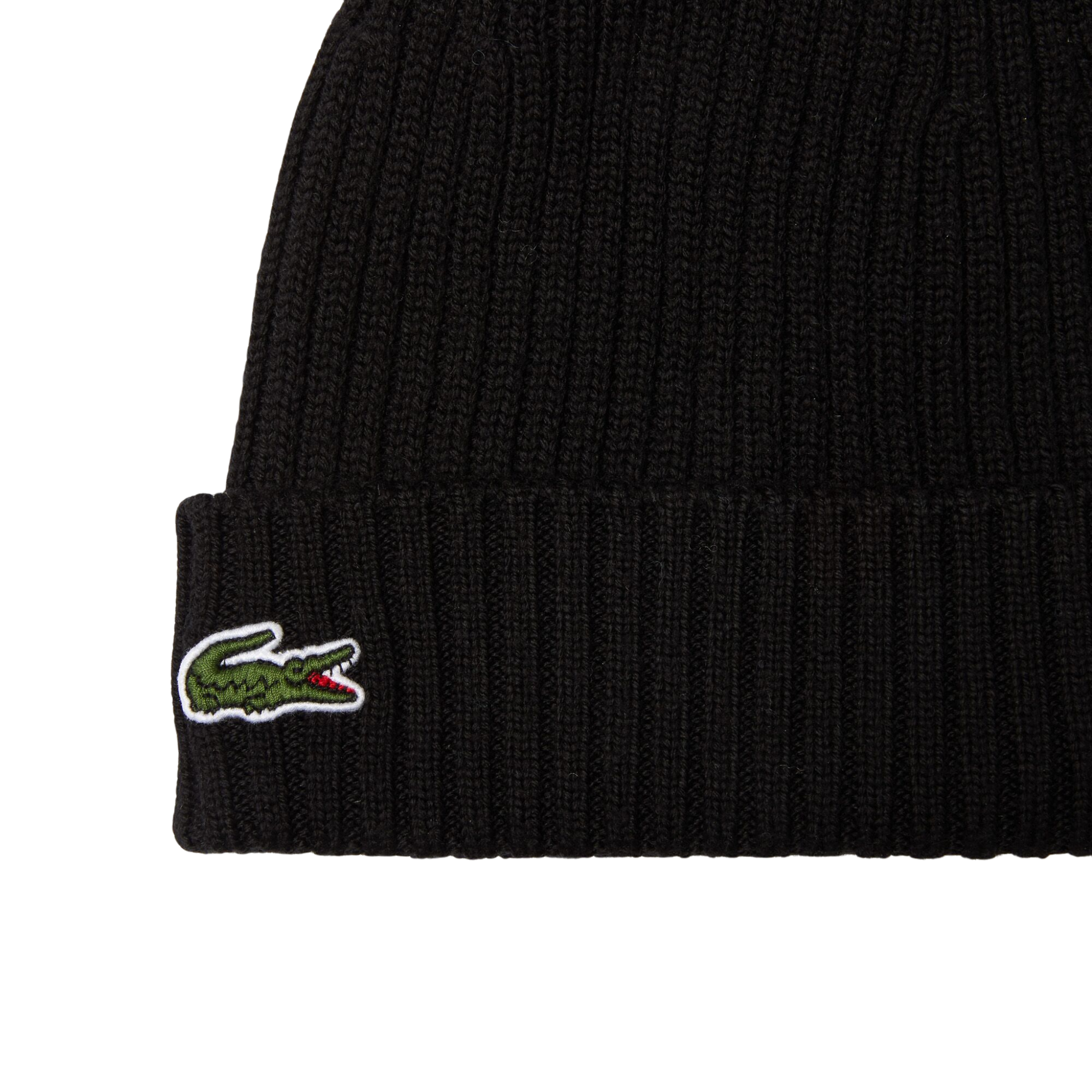 Mens Lacoste Black Knitted Beanie Hat