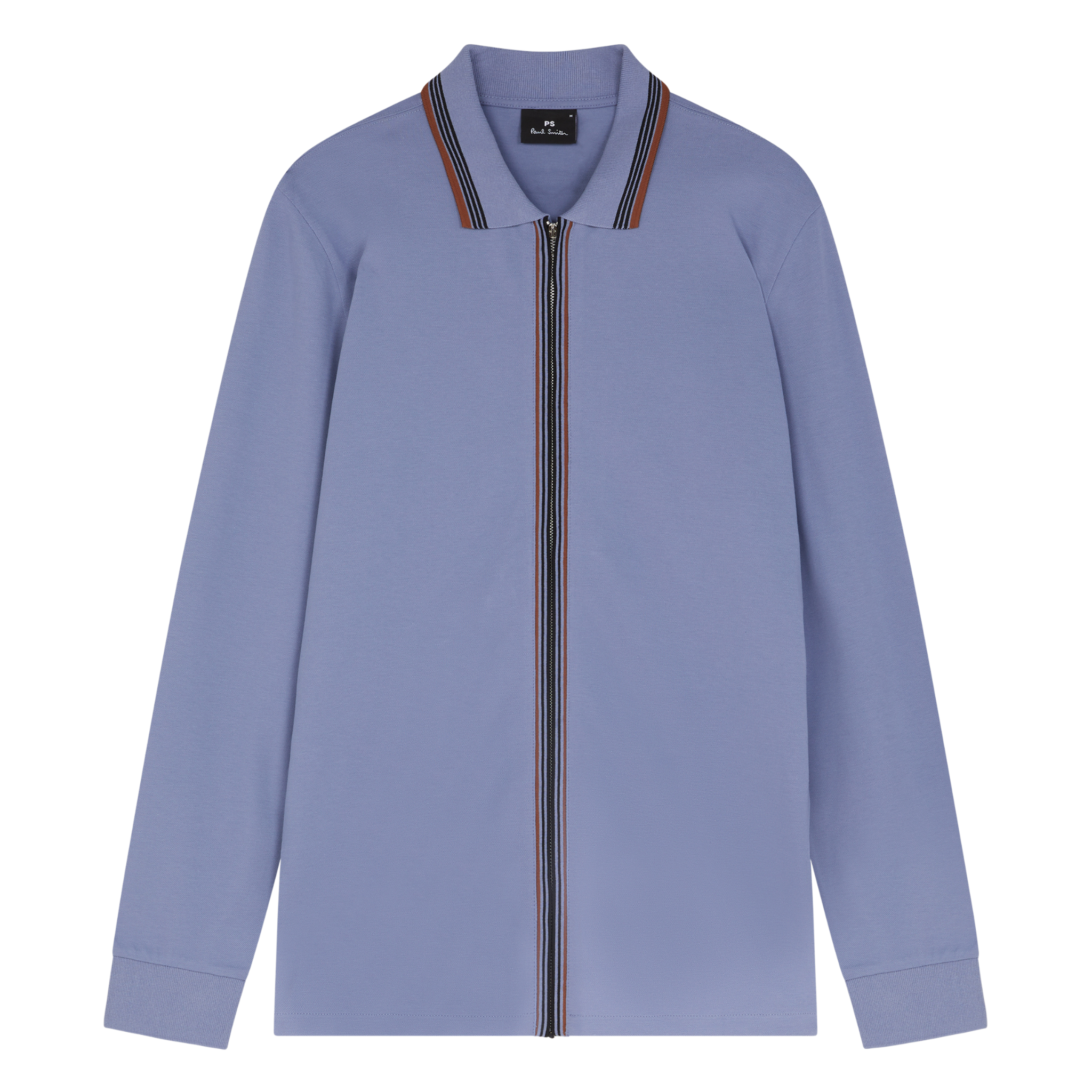 Mens Paul Smith Blue Purple Full Zip Reg Fit L/s Polo Shirt