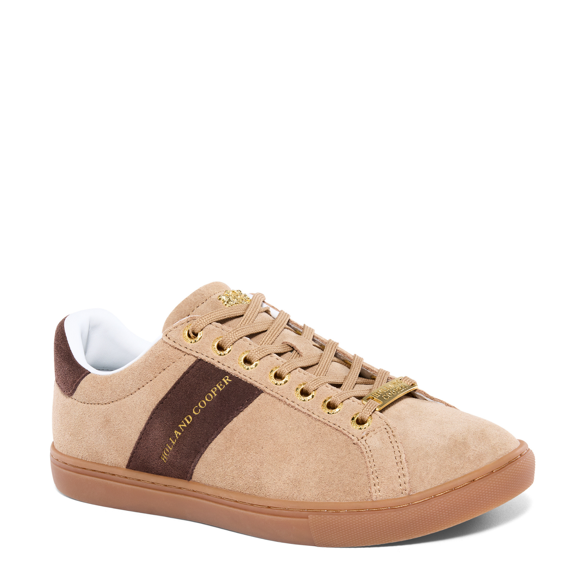 Womens Holland Cooper Taupe/Dark Chocolate Knightsbridge Court Suede Trainers