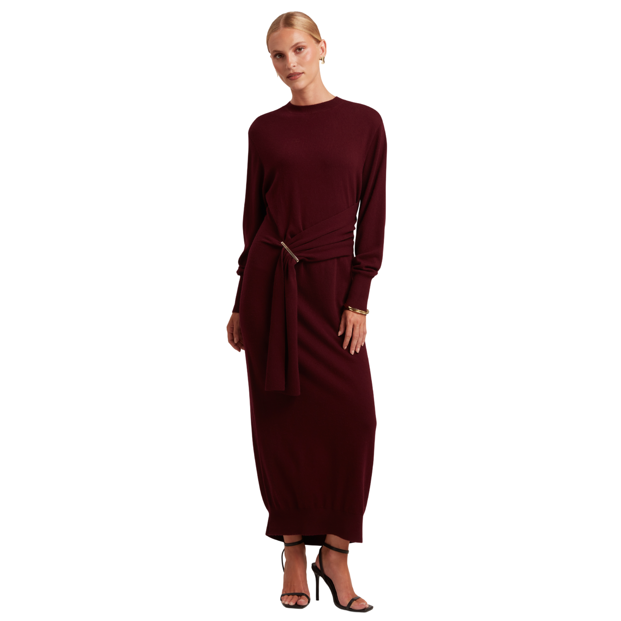 Womens Ted Baker Maroon Verikka Drape Detail Midi Jumper Dress