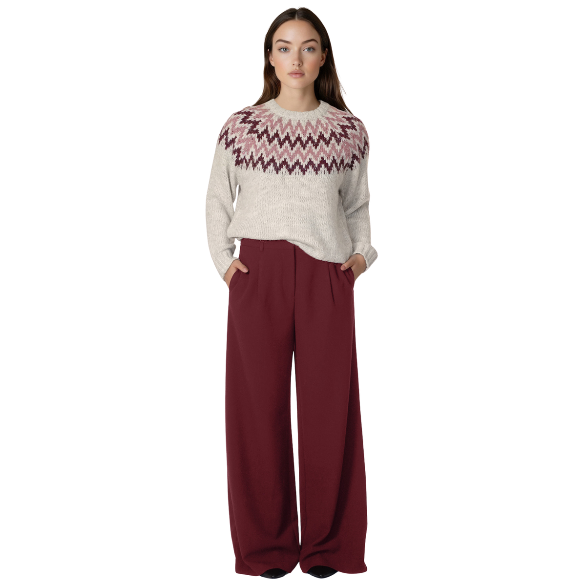 Womens Vila Natural/Nostalgia Rose Vitoni Jacquard Knit