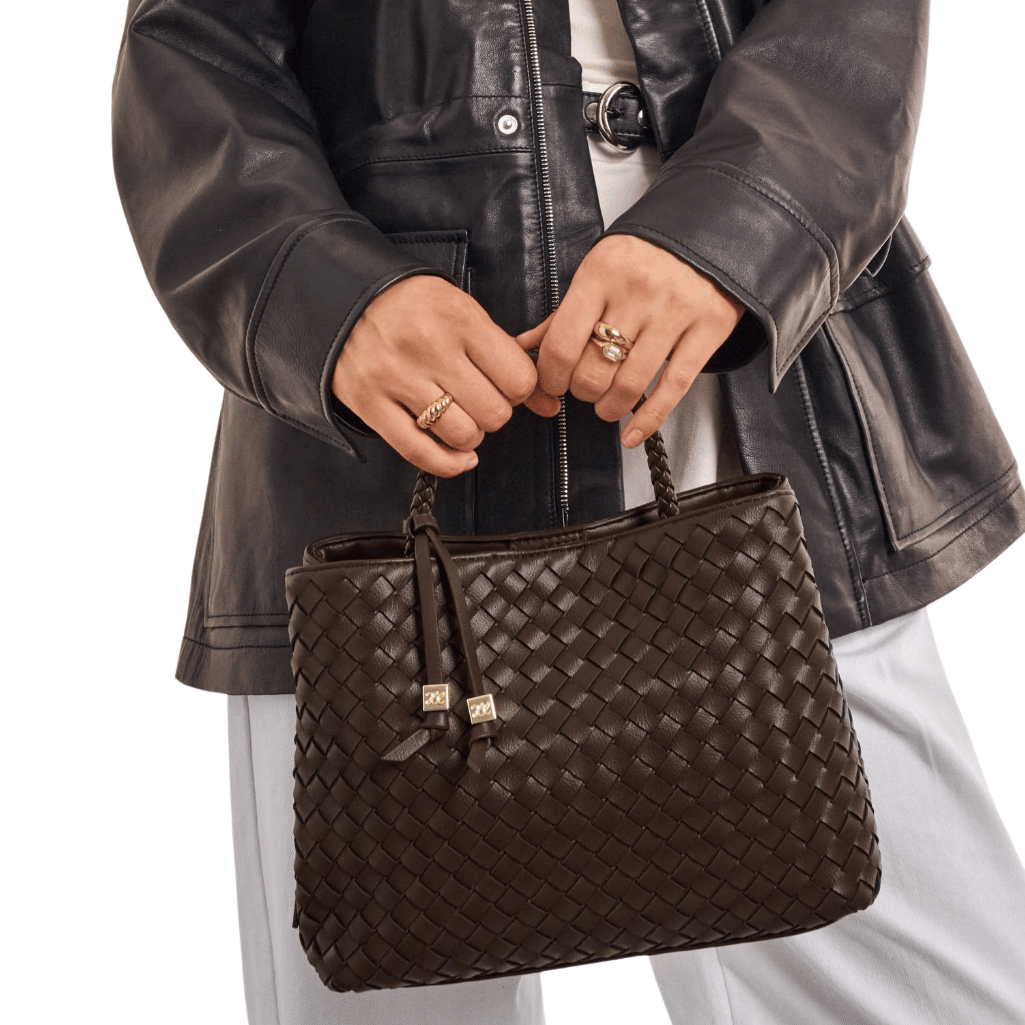 Womens Katie Loxton Chocolate Nova Woven Top Handle Bag