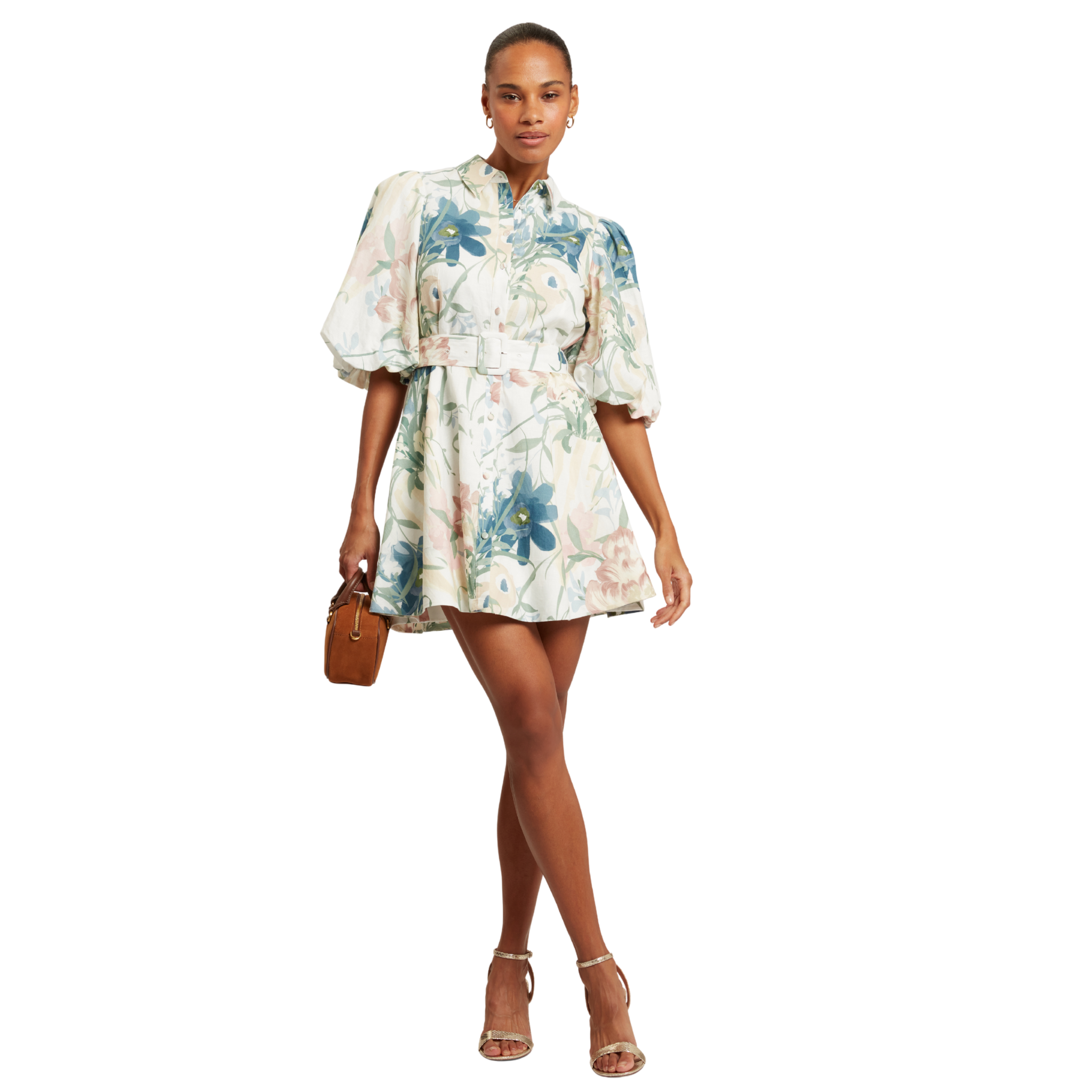 Womens Ted Baker Ivory Olliiv Puff Sleeve Printed Mini Shirt Dress