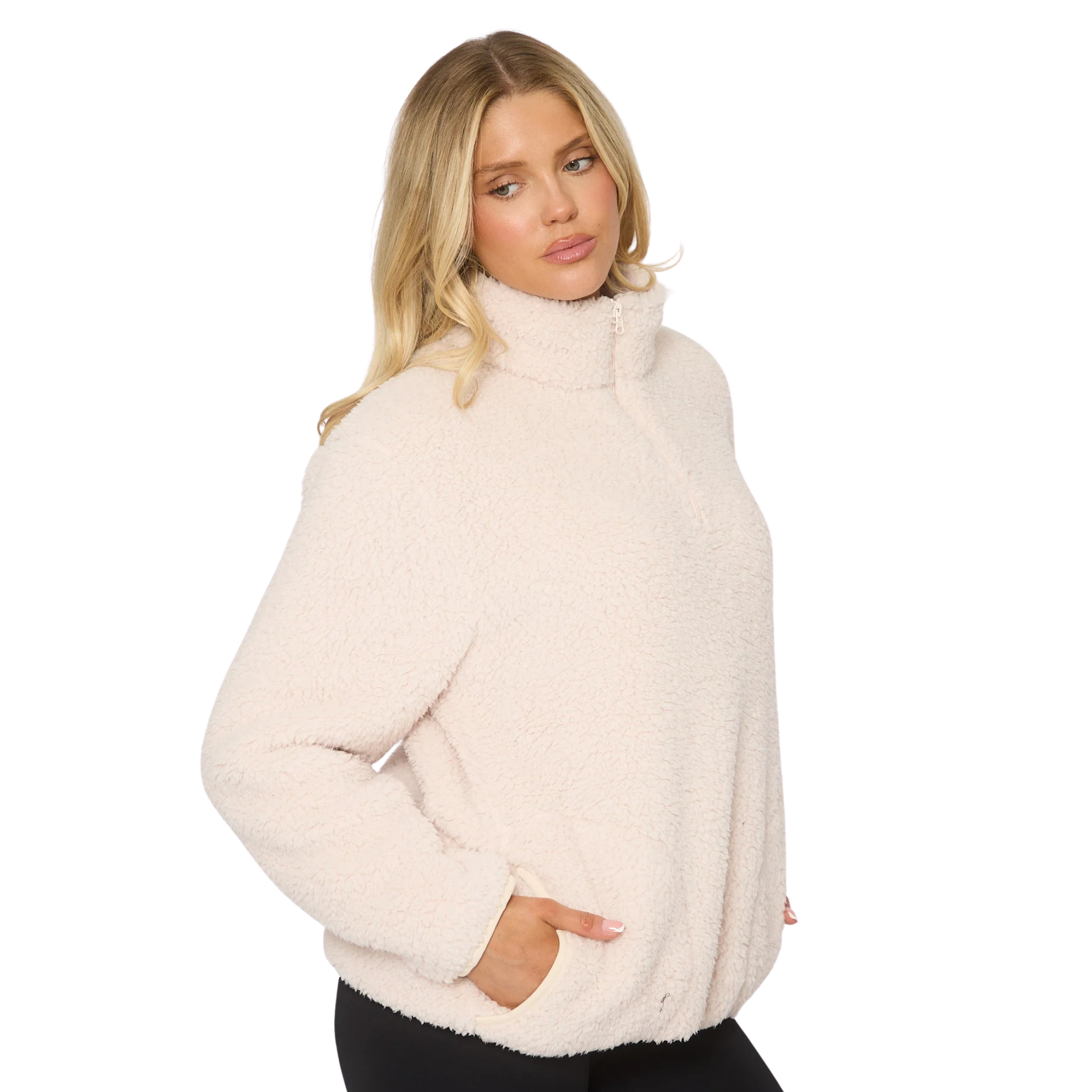 Womens Cream Borg 1/4 Zip Jumper