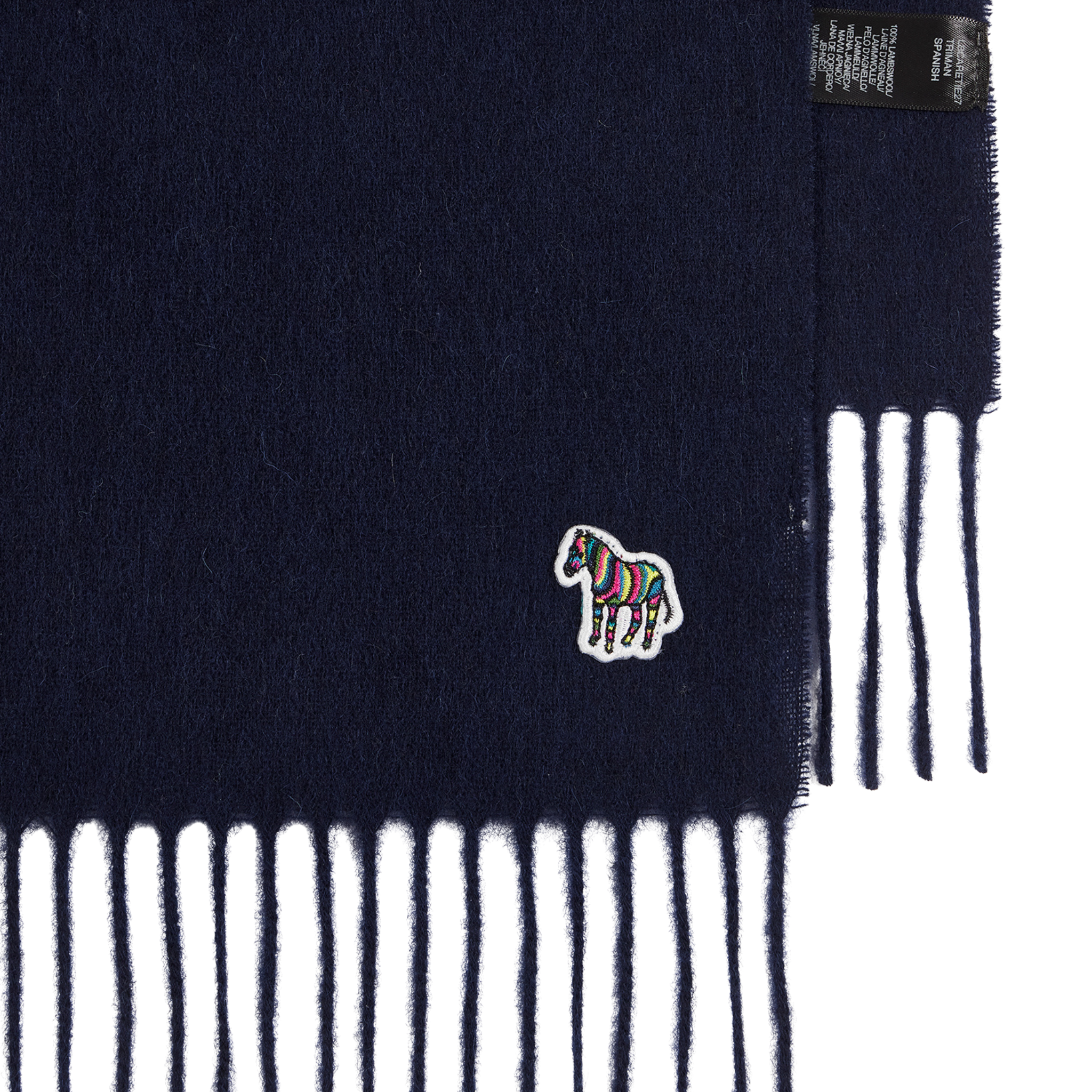 Mens Paul Smith Navy Zebra Badge Lambswool Scarf