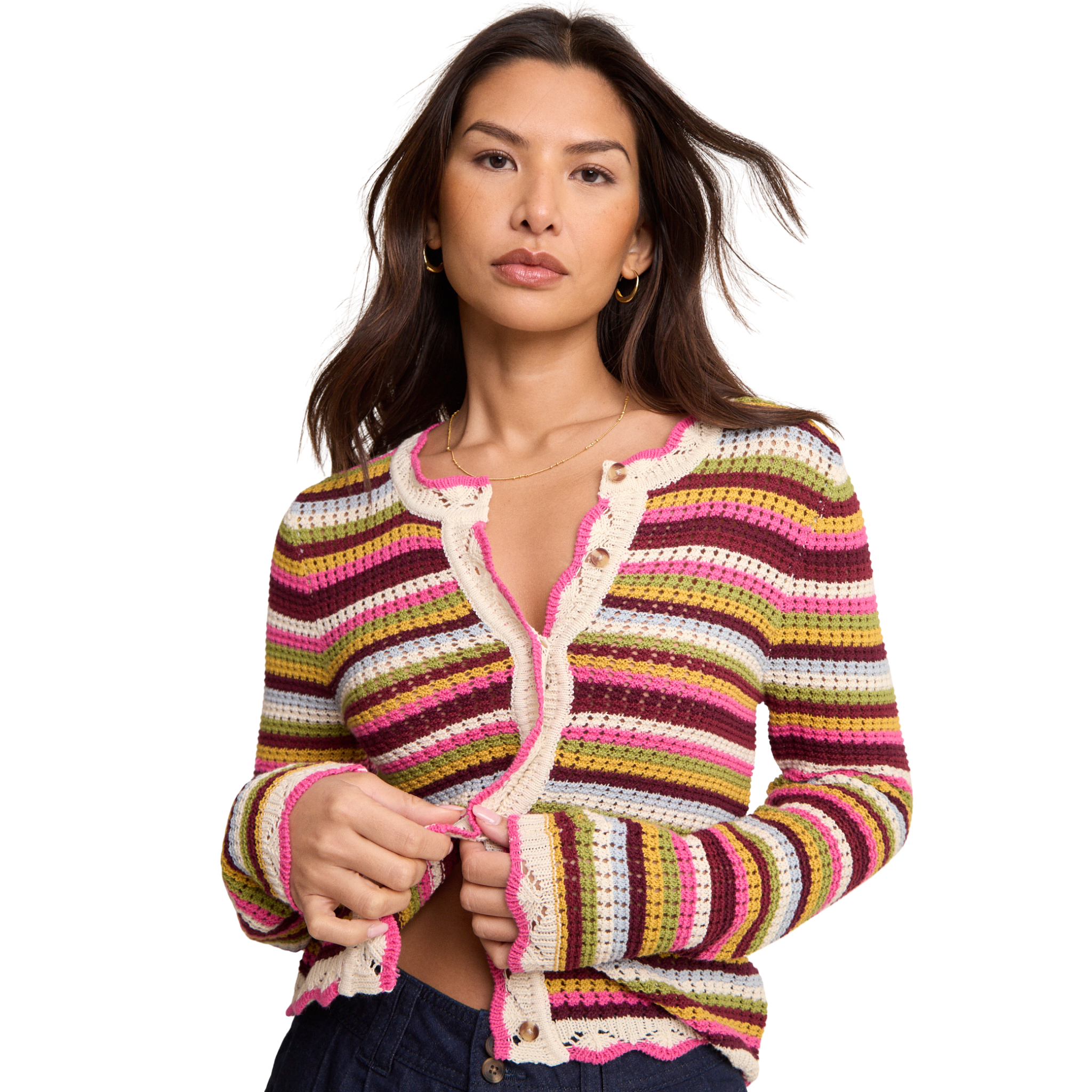 Womens Nobody's Child Multi Stripe Crochet Cardigan