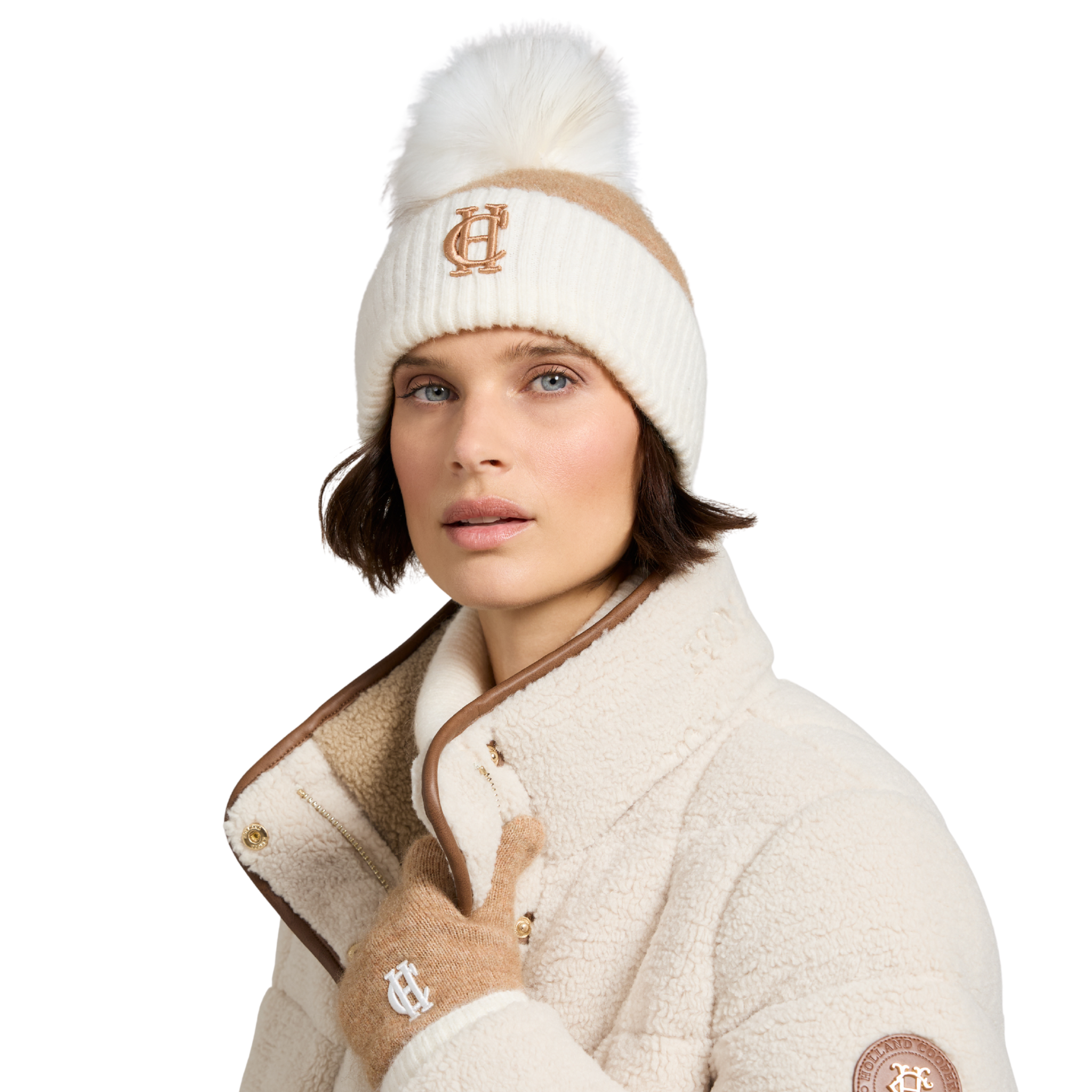 Womens Holland Cooper Camel Chelsea Bobble Hat