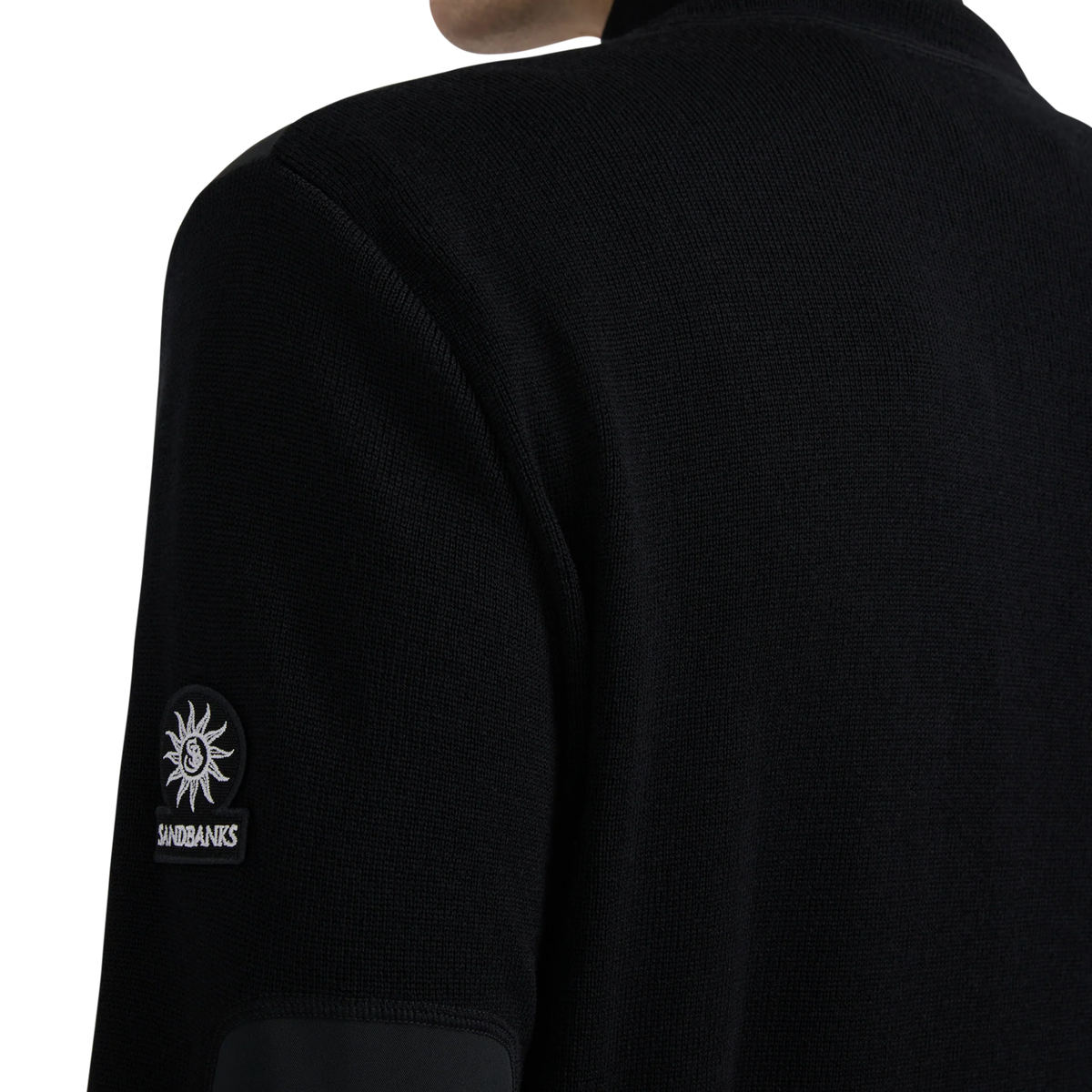 Mens Sandbanks Black Nylon Patch Zip Through Knitted Jacket