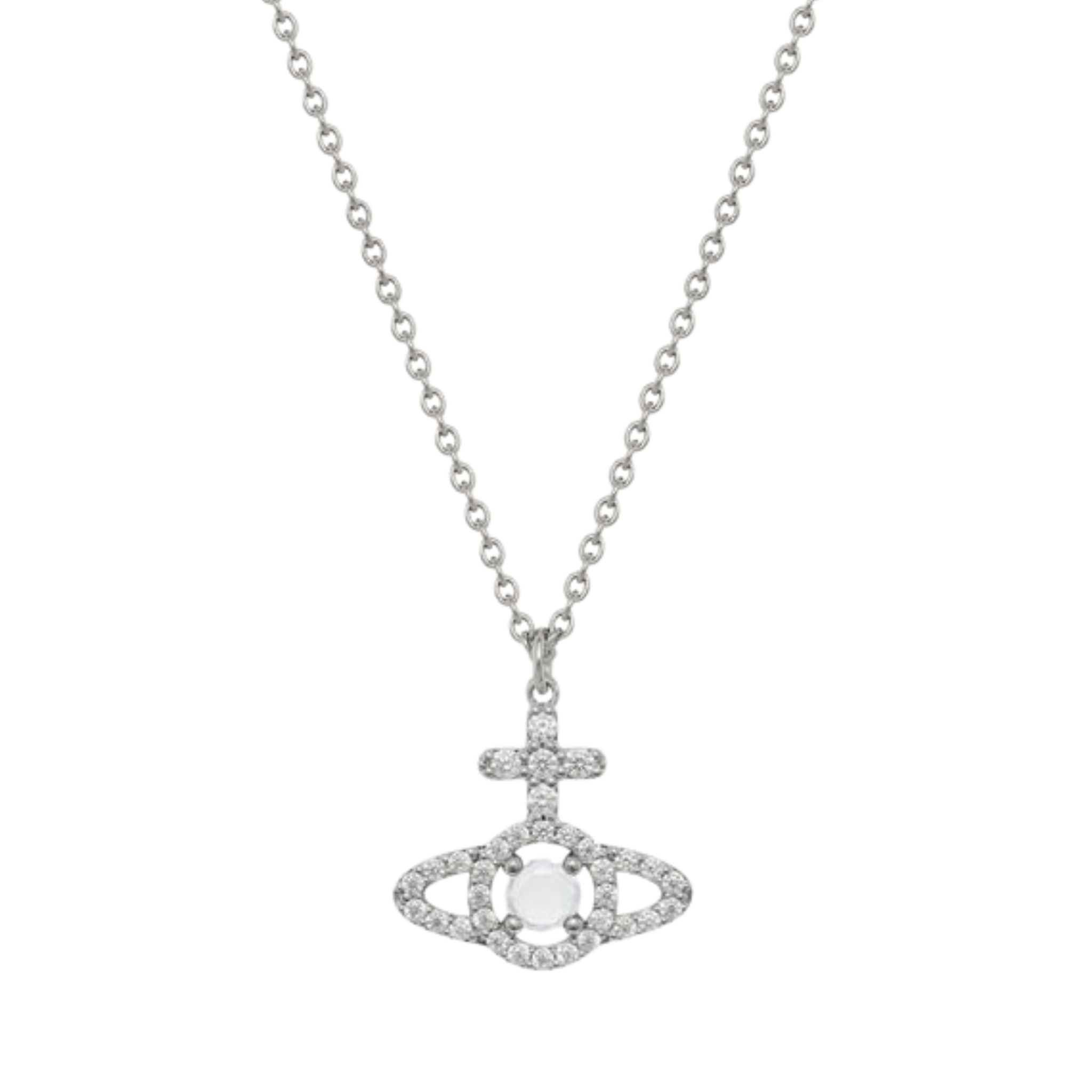 Vivienne Westwood Platinum/White CZ Olympia Pendant Necklace