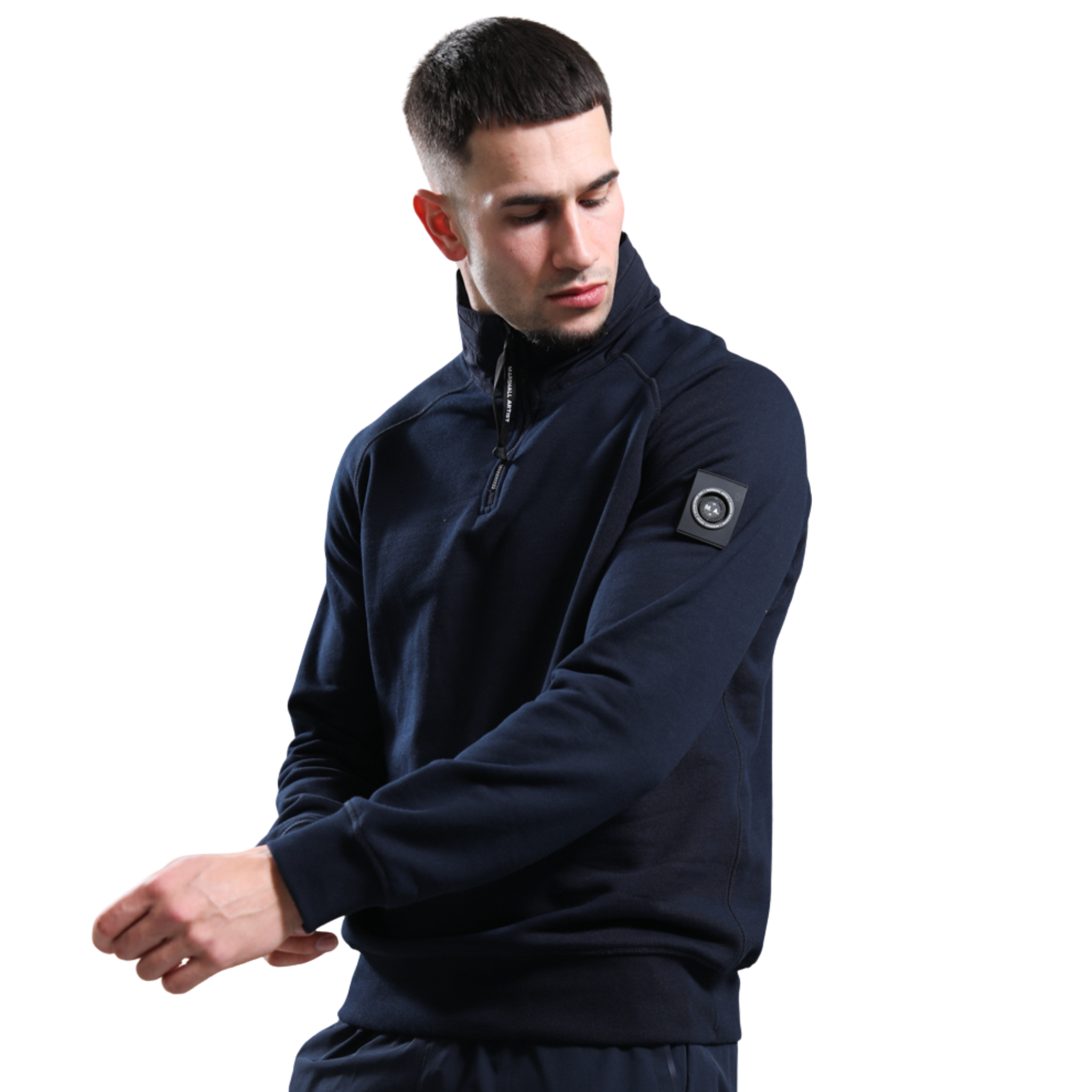 Mens Marshall Artist Navy Stanford 1/4 Zip Hood Sweatshirt