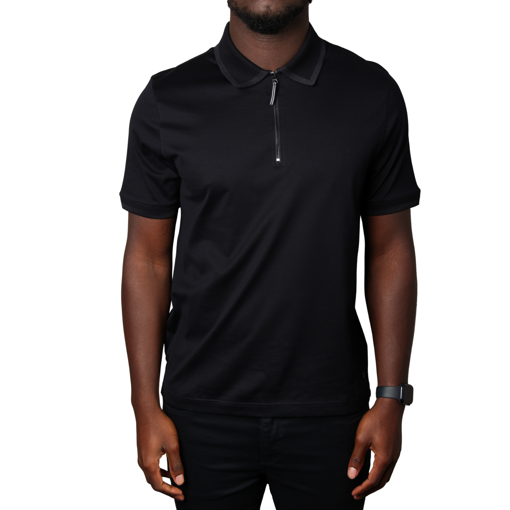 Mens Mercery Navy Regal Zip Neck S/s Polo Shirt