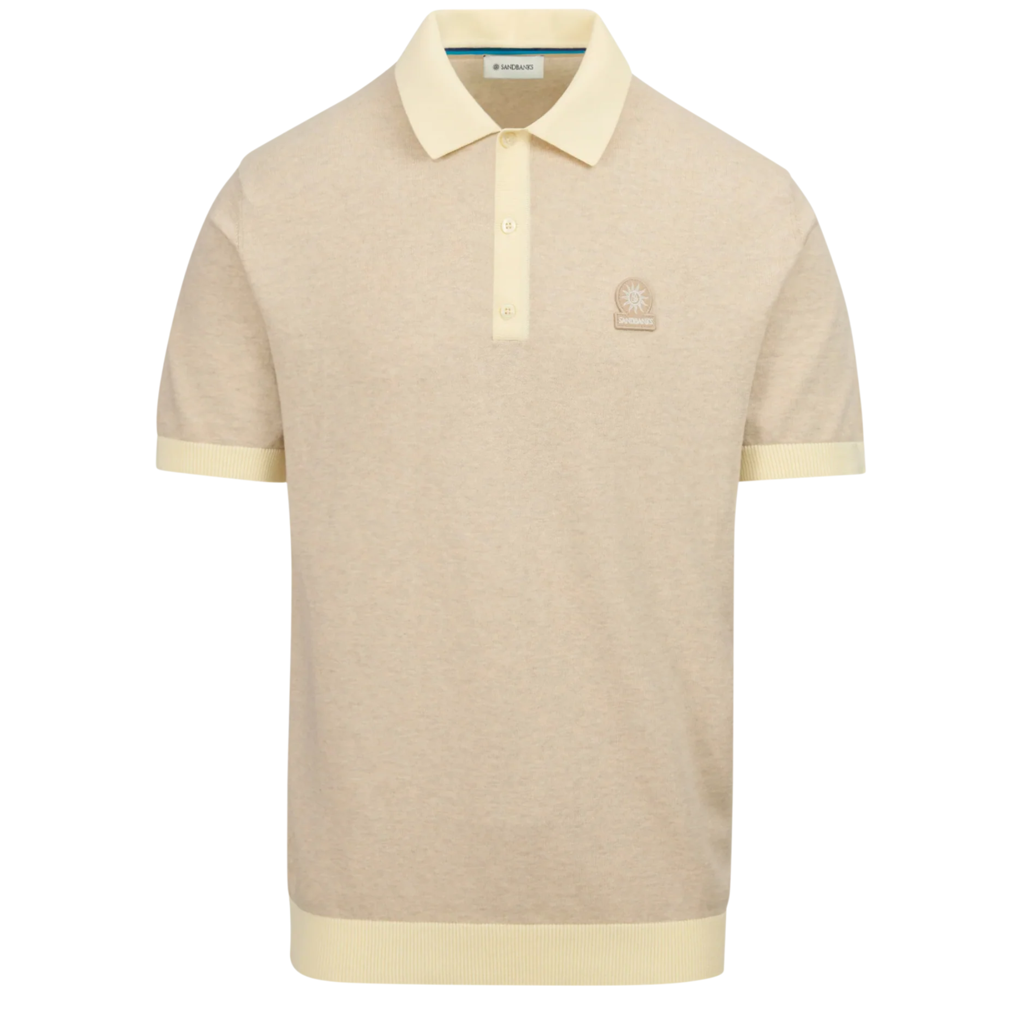 Mens Sandbanks Stone Knitted 3 Button S/s Polo Shirt