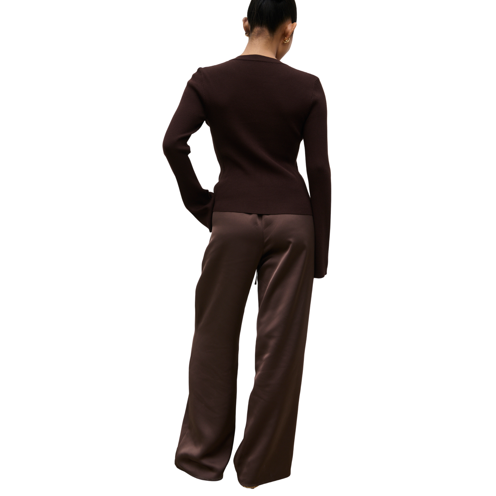 Womens Pretty Lavish Chocolate Brown Breya Satin Trousers