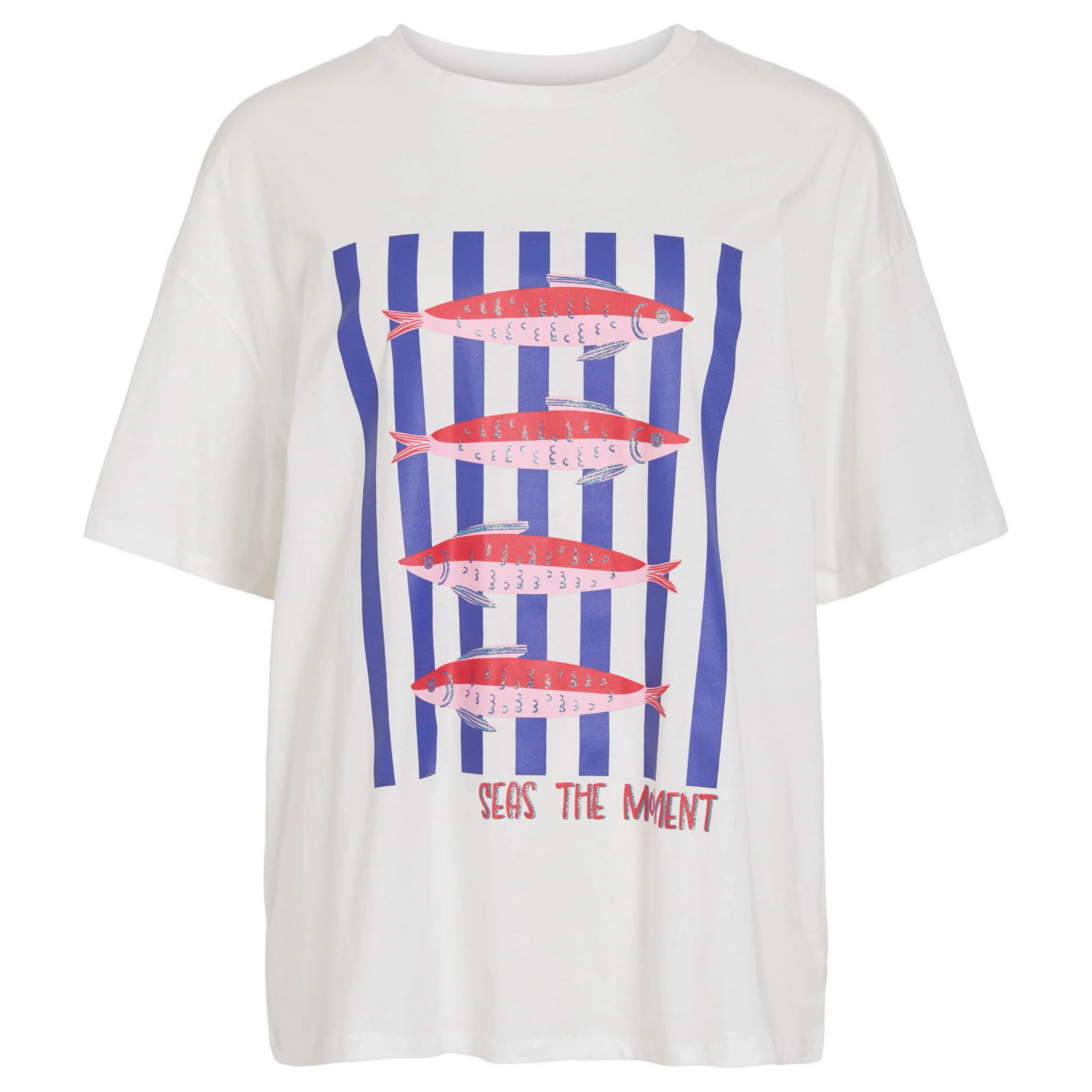 Womens Vila Snow White Vicolo Fish Loose S/s T Shirt