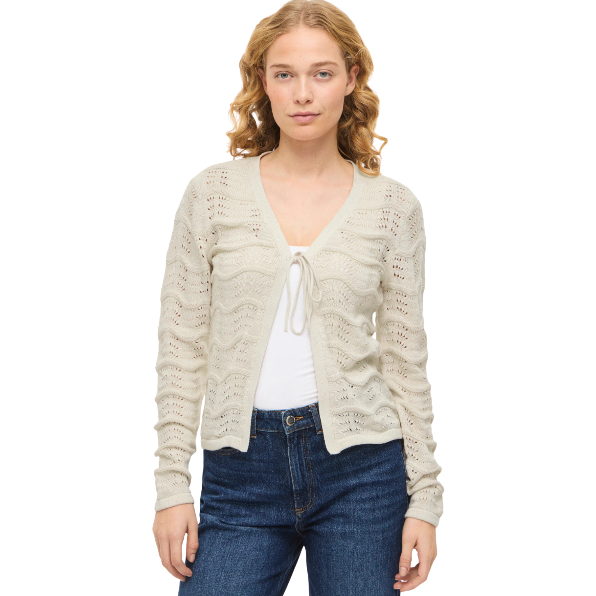 Womens Vila Birch Viwave Tie Front Cardigan