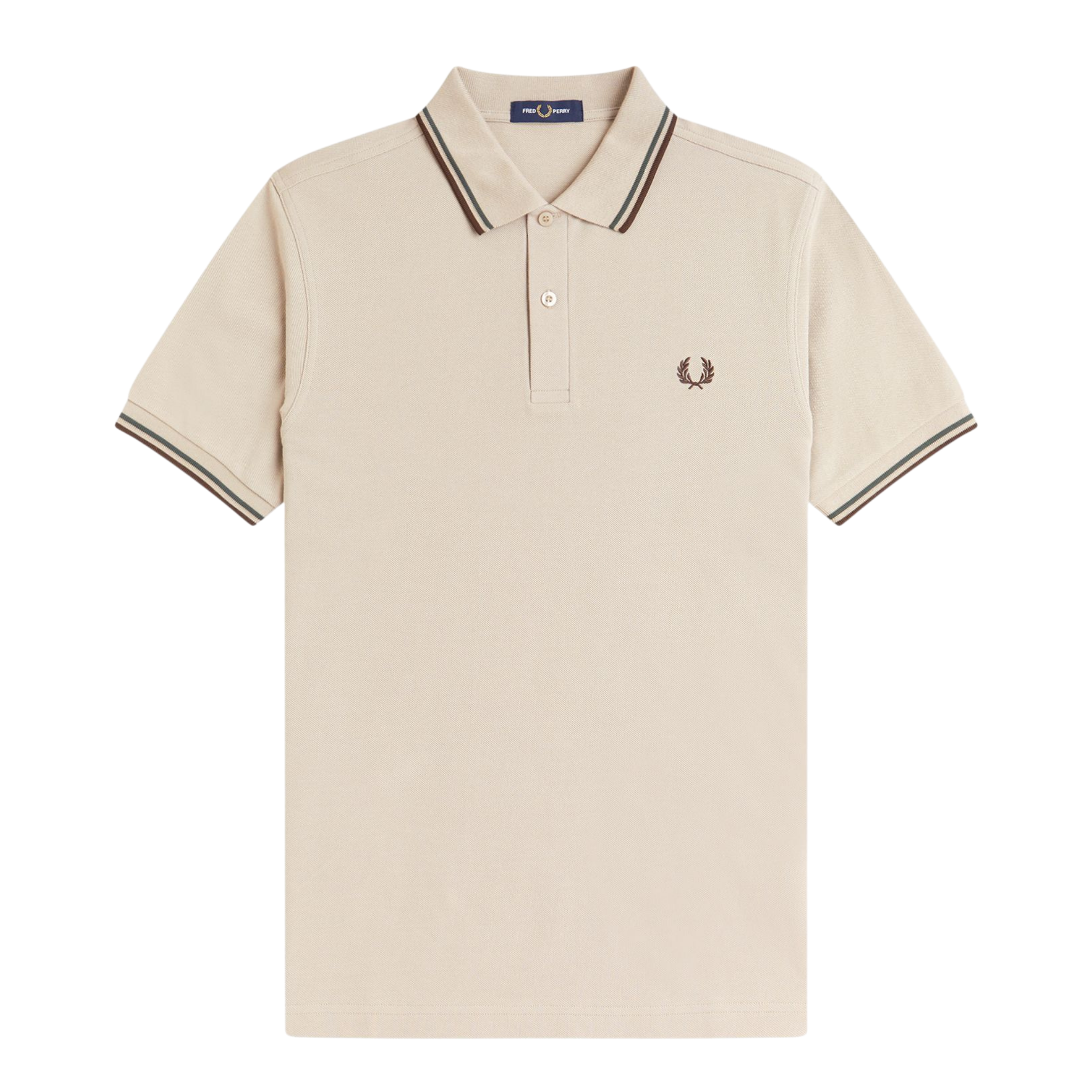 Mens Fred Perry Warm Oat/Court Green/Tobacco Twin Tipped S/s Polo