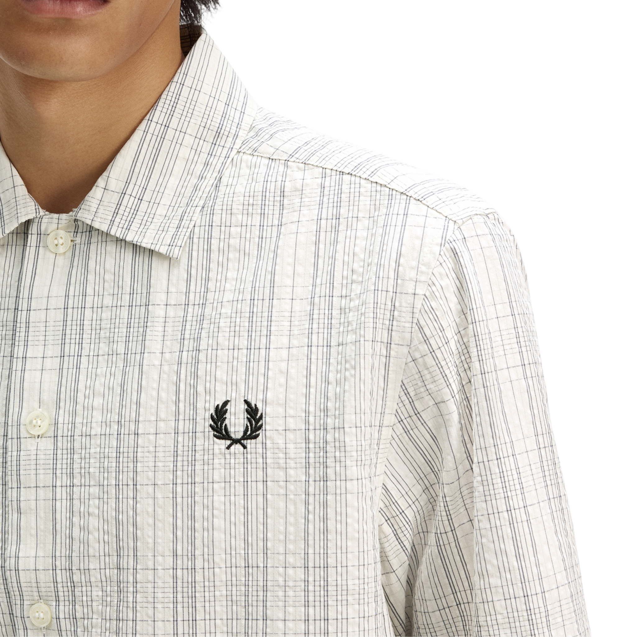 Mens Fred Perry Ecru Seersucker Check S/s Shirt