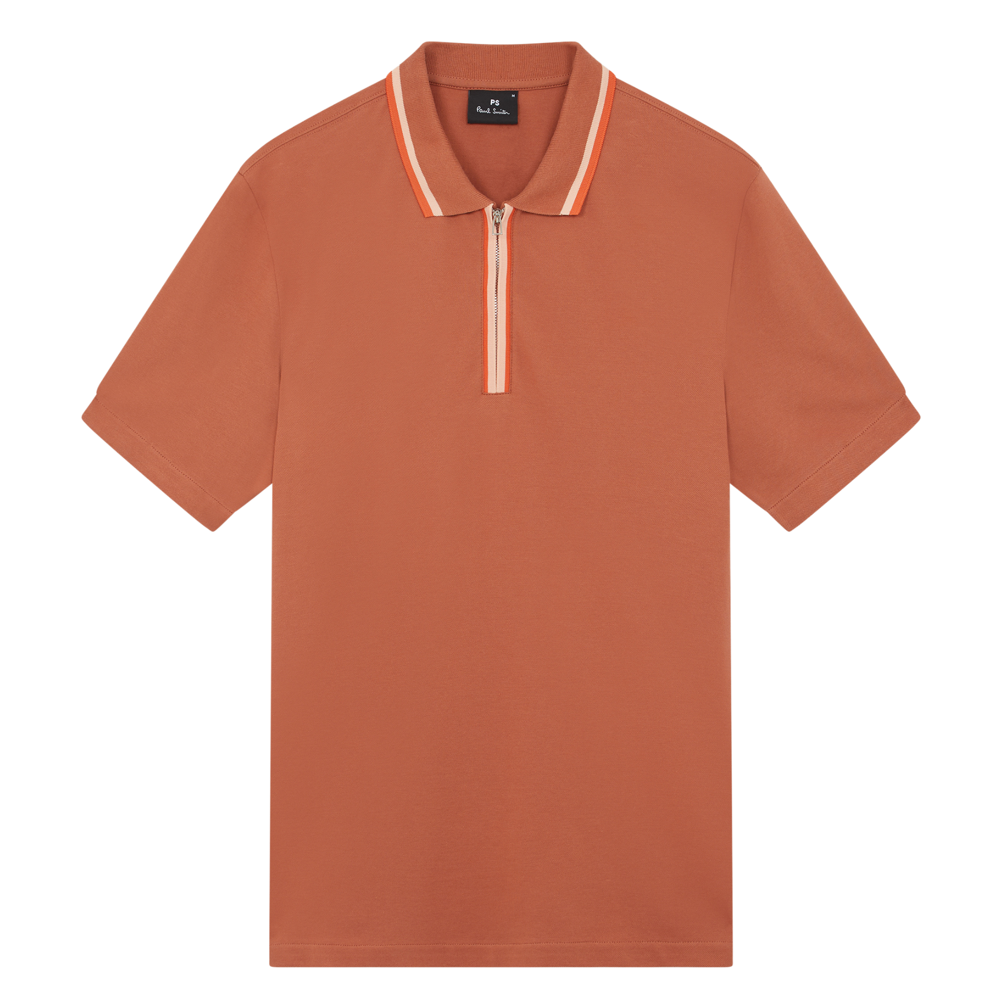 Mens Paul Smith Orange Tipped Zip Neck S/s Polo Shirt