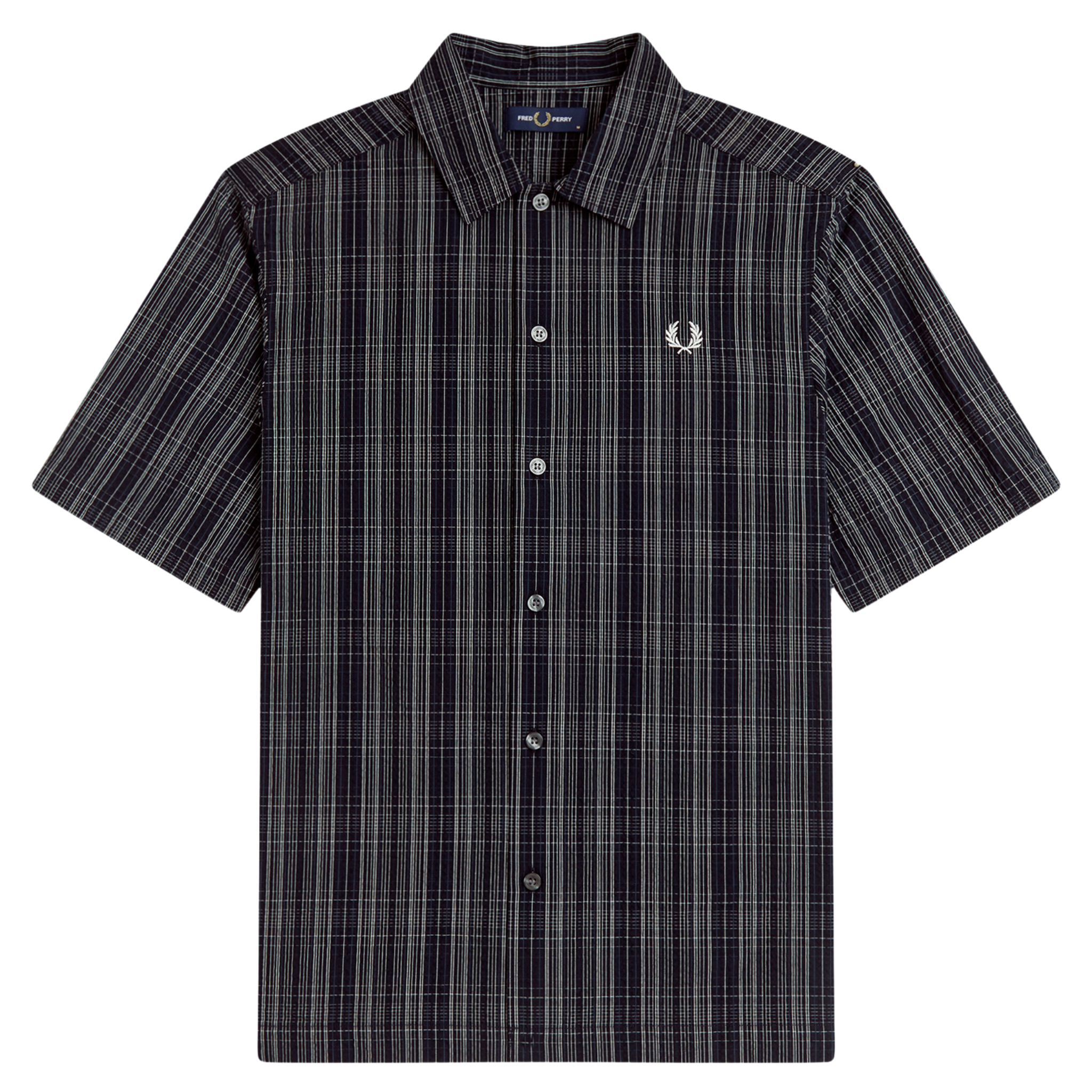 Mens Fred Perry Navy Seersucker Check S/s Shirt