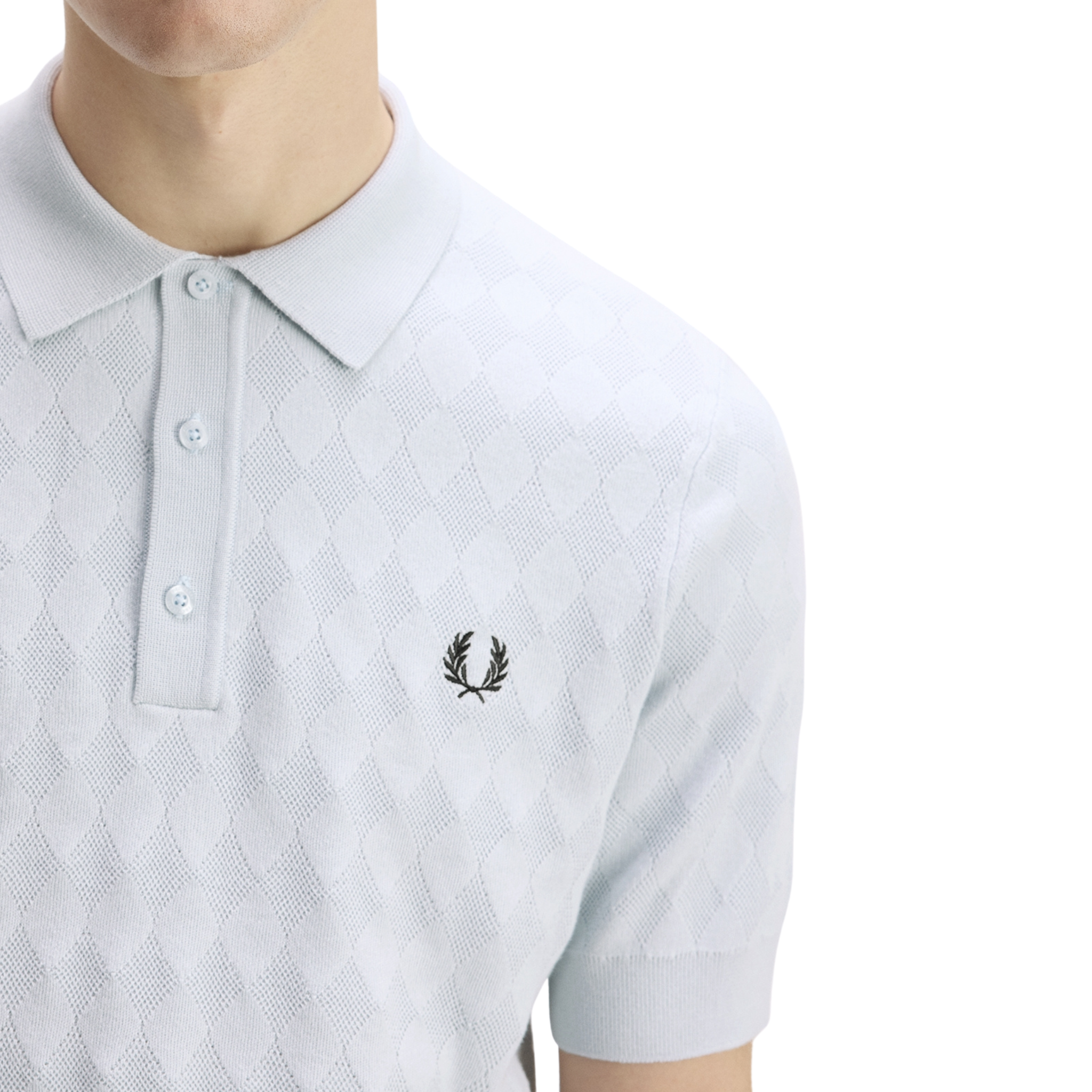 Mens Fred Perry Dusky Blue Pointelle Knitted S/s Polo