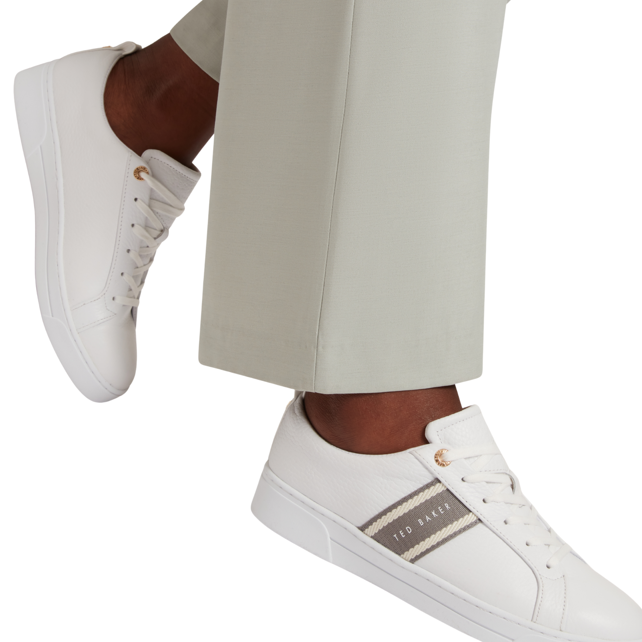 Womens Ted Baker White/Grey Bailly Webbing Detail Trainers