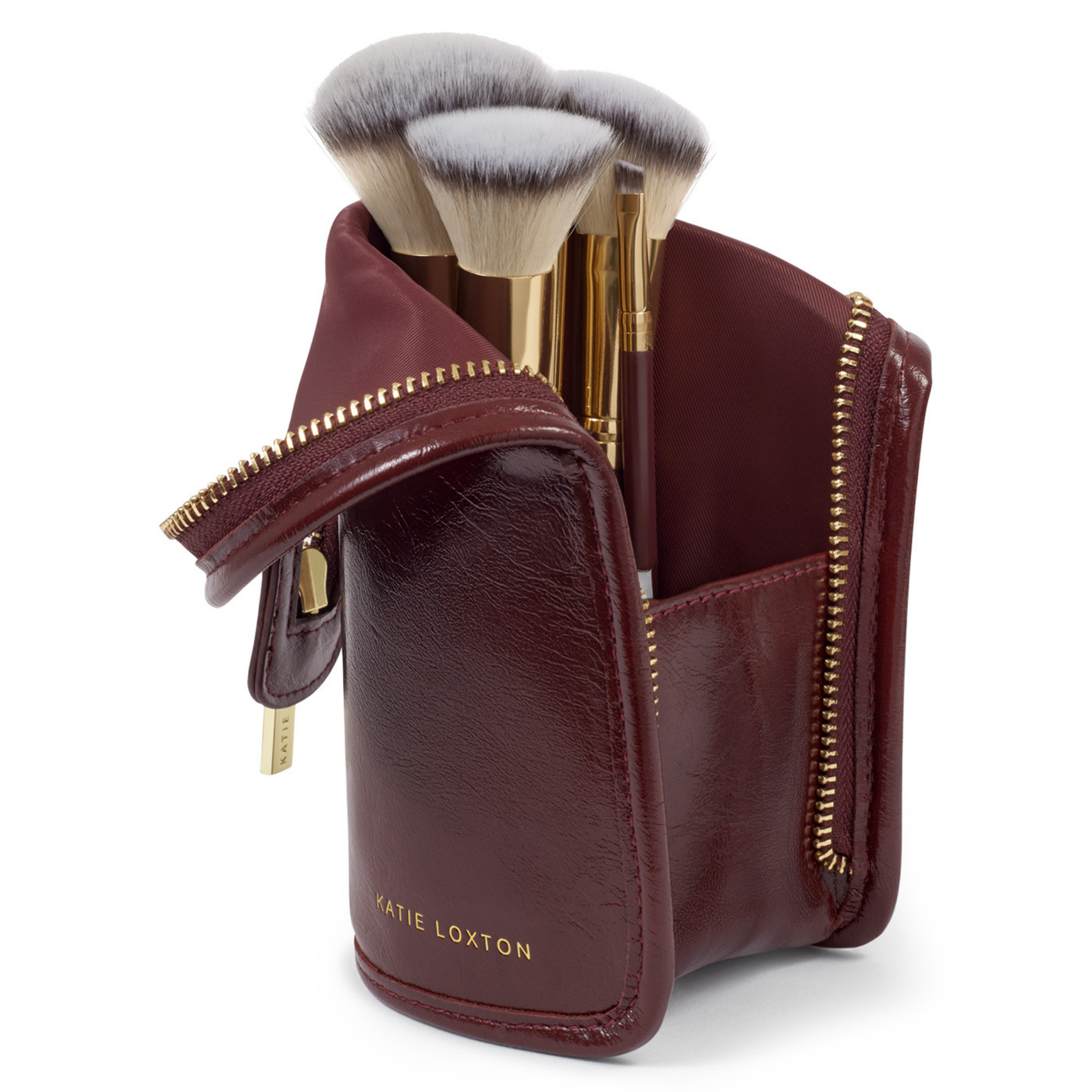 Womens Katie Loxton Cherry Patent Crackle Make Up Brush Set
