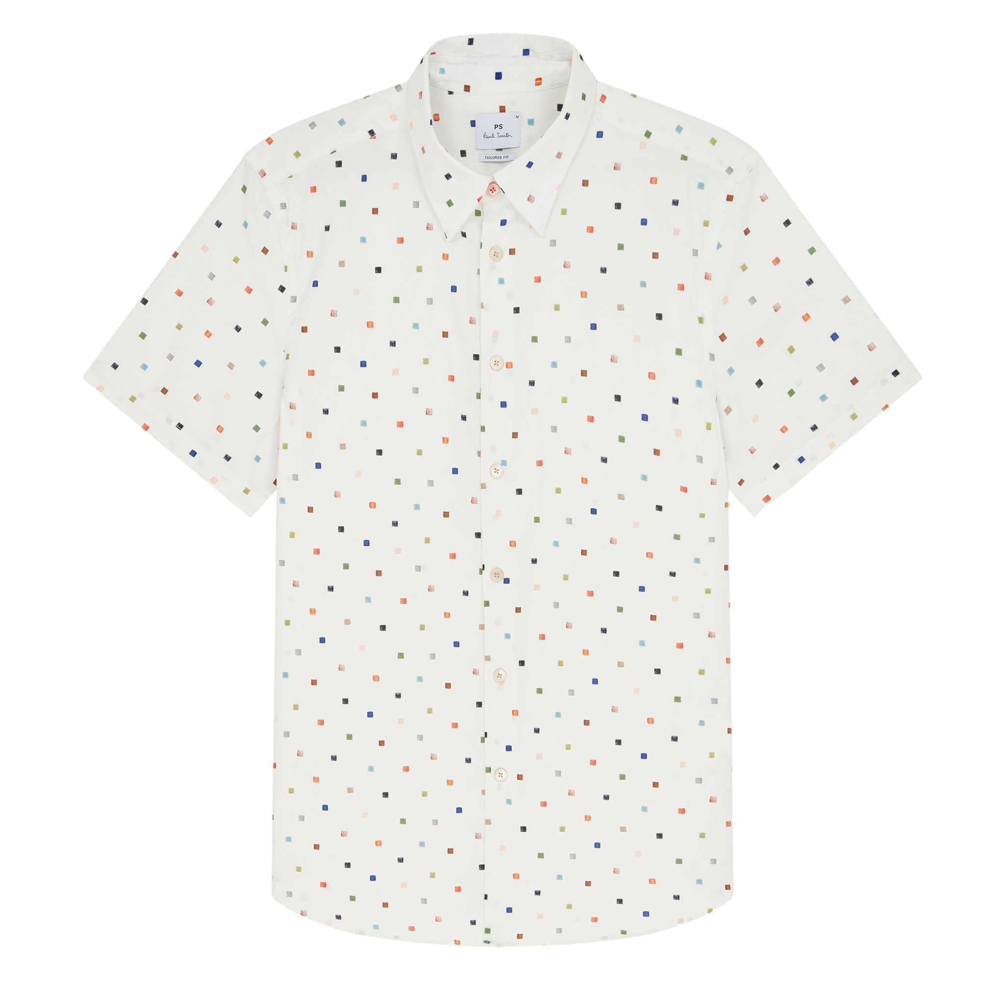 Mens Paul Smith Off White Square Print Tailored Fit S/s Shirt
