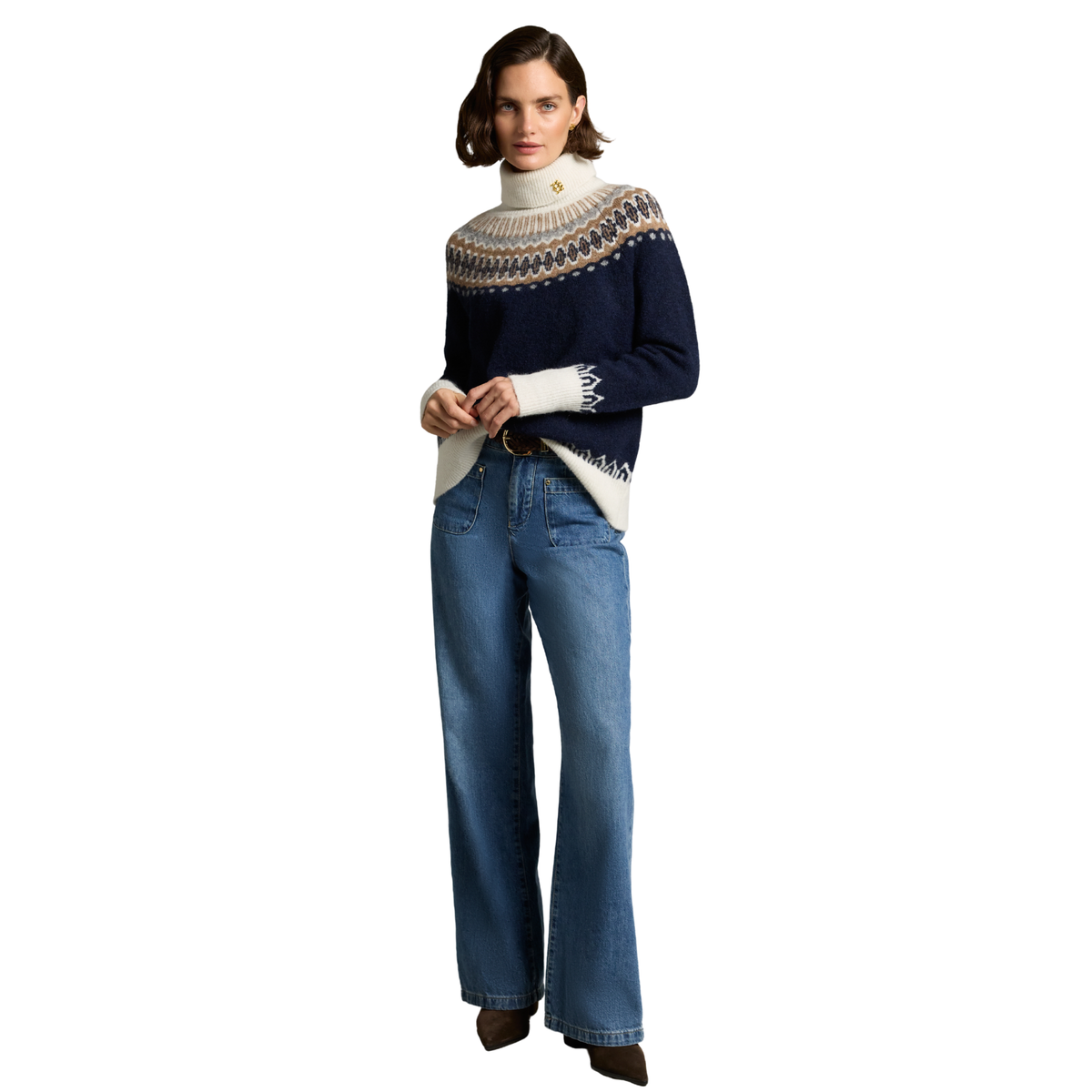 Womens Holland Cooper Ink Navy Fairisle Colorado Roll Neck Knit