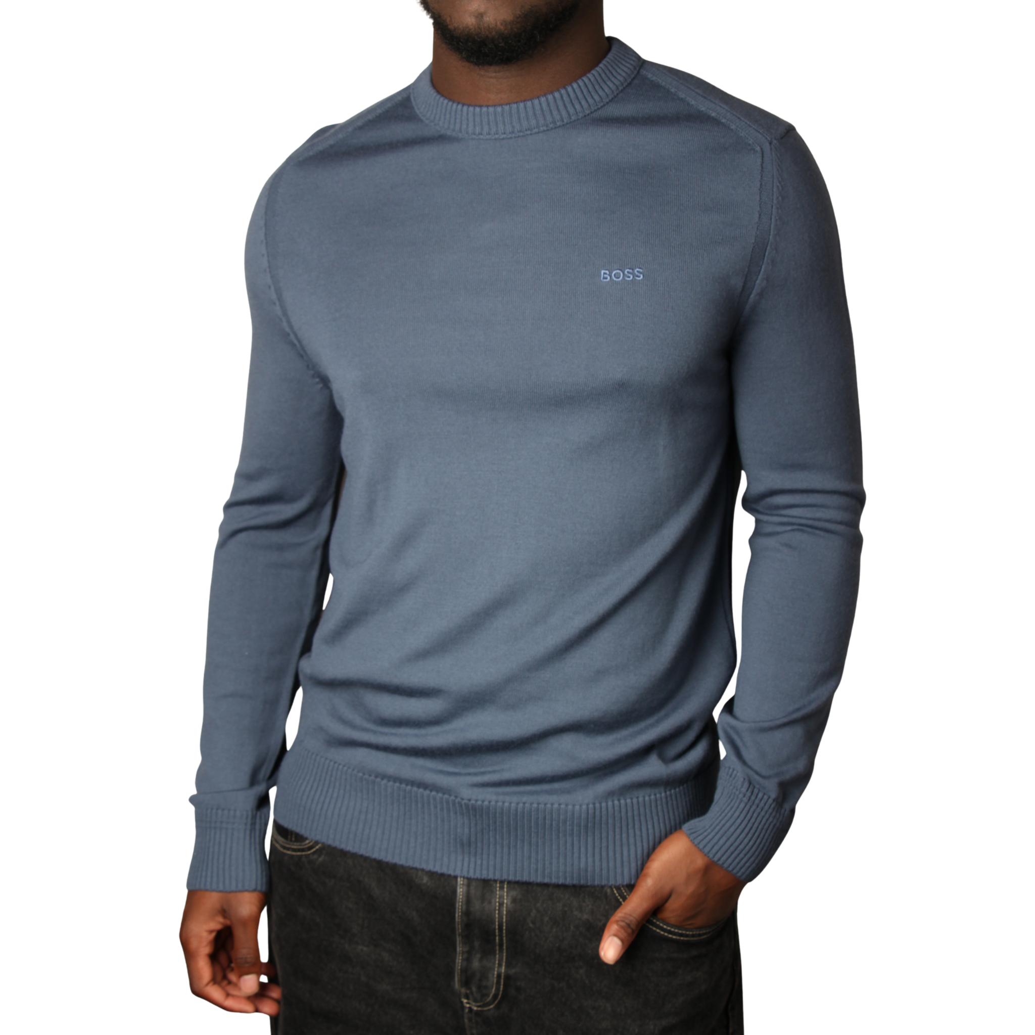 Mens BOSS Blue Avac_C Crew Neck Knit Jumper