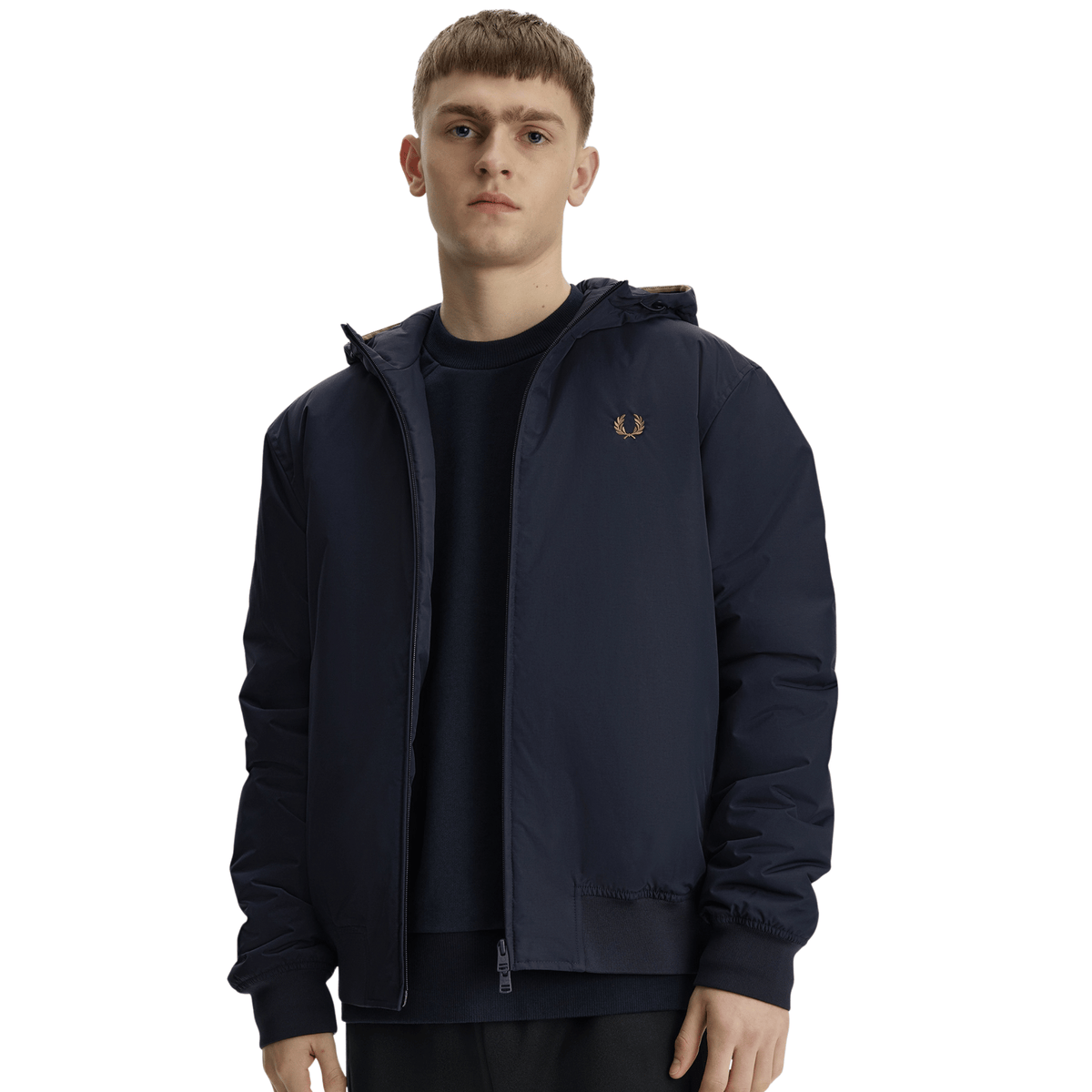 Mens Fred Perry Navy Hooded Brentham Jacket