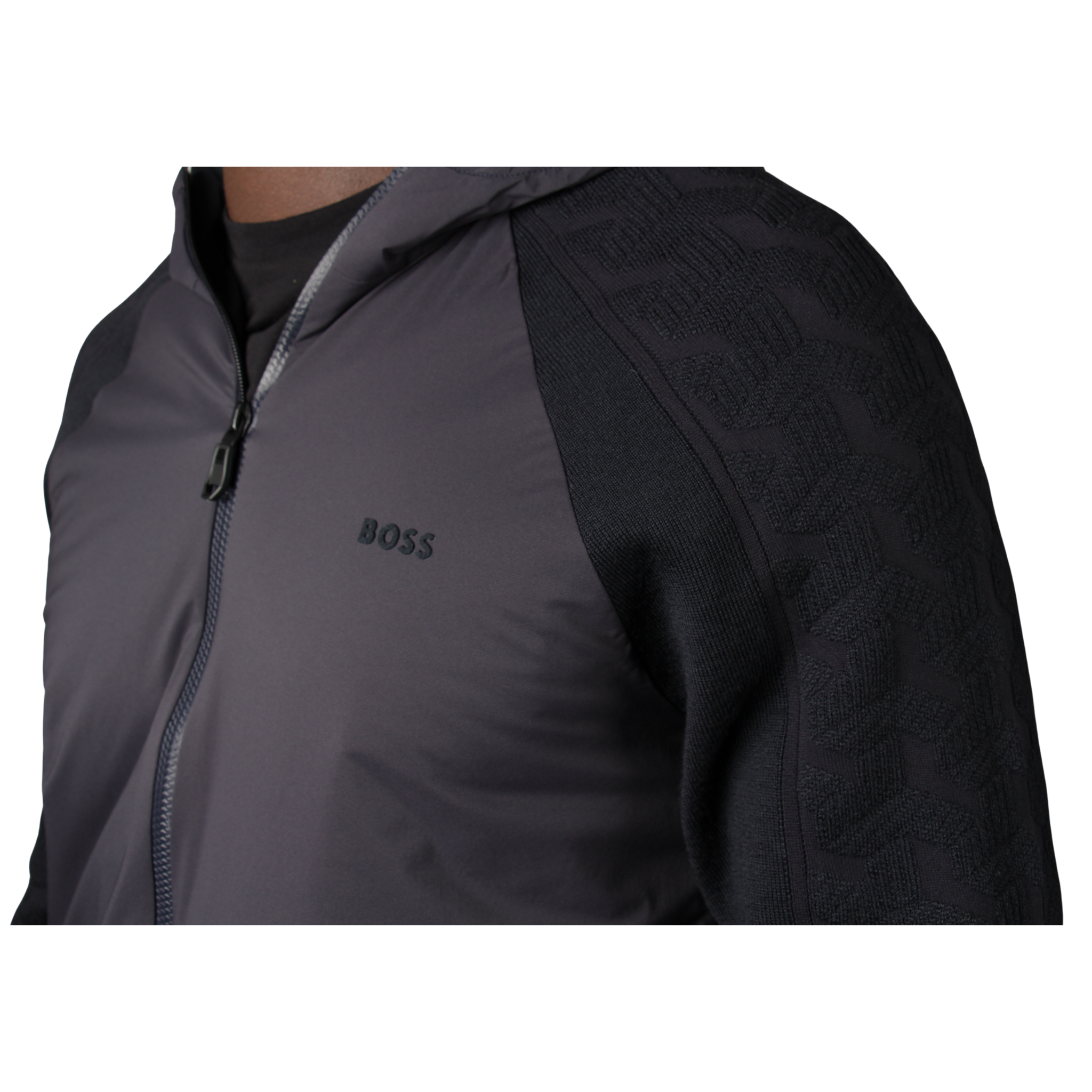 Mens BOSS Dark Blue KN_Mirror Hybrid Knitted Zip Hoodie