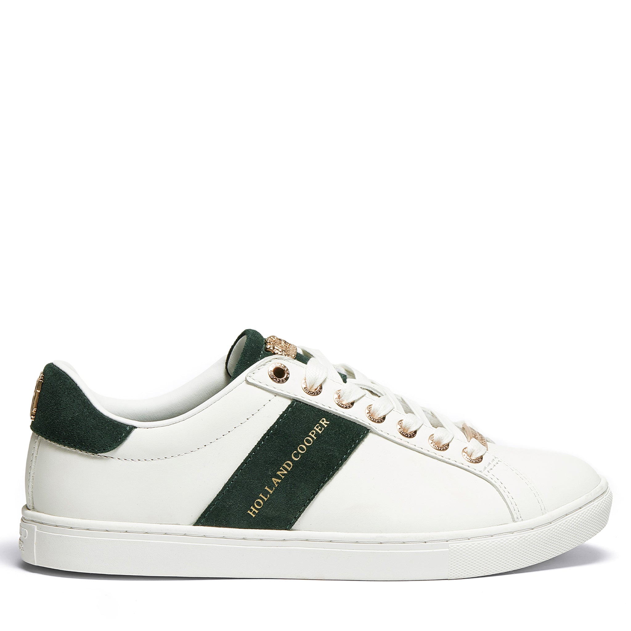 Womens Holland Cooper White/Racing Green Knightsbridge Court Trainers