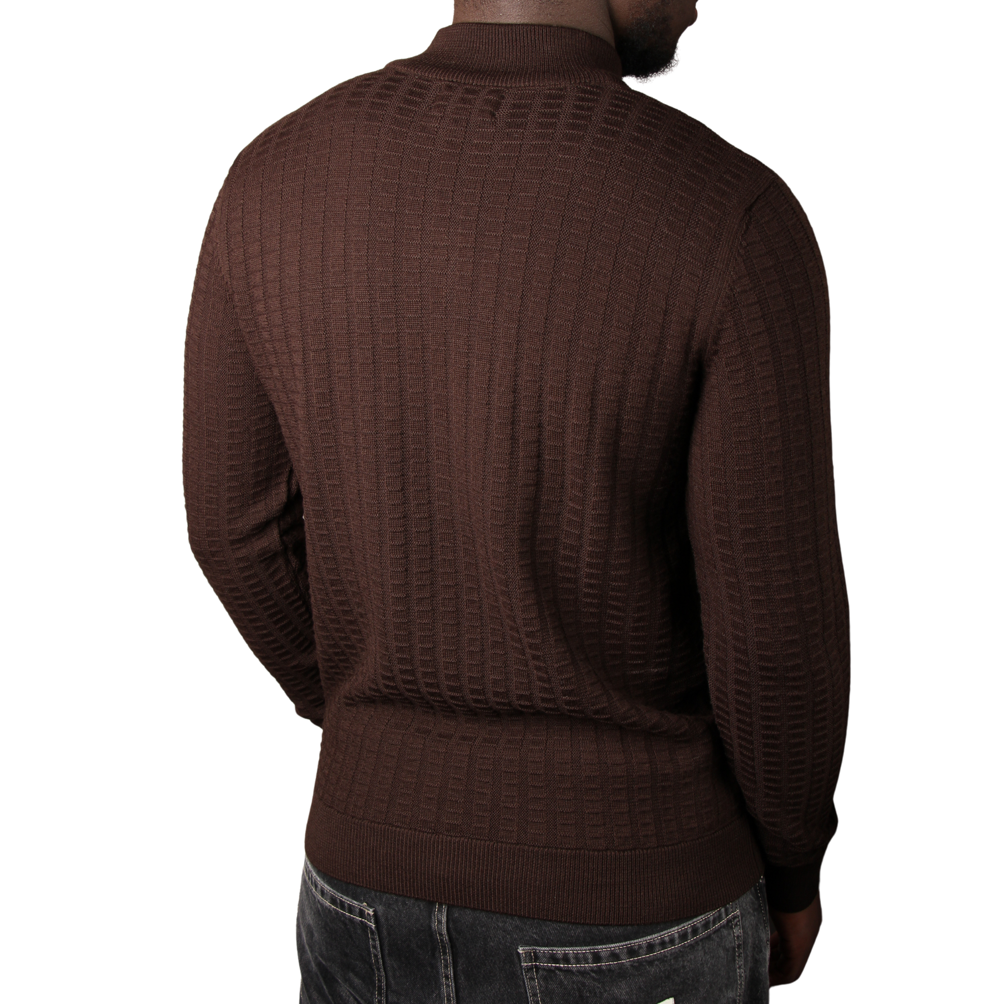 Mens Remus Uomo Brown Grid Structure Half Zip Knit