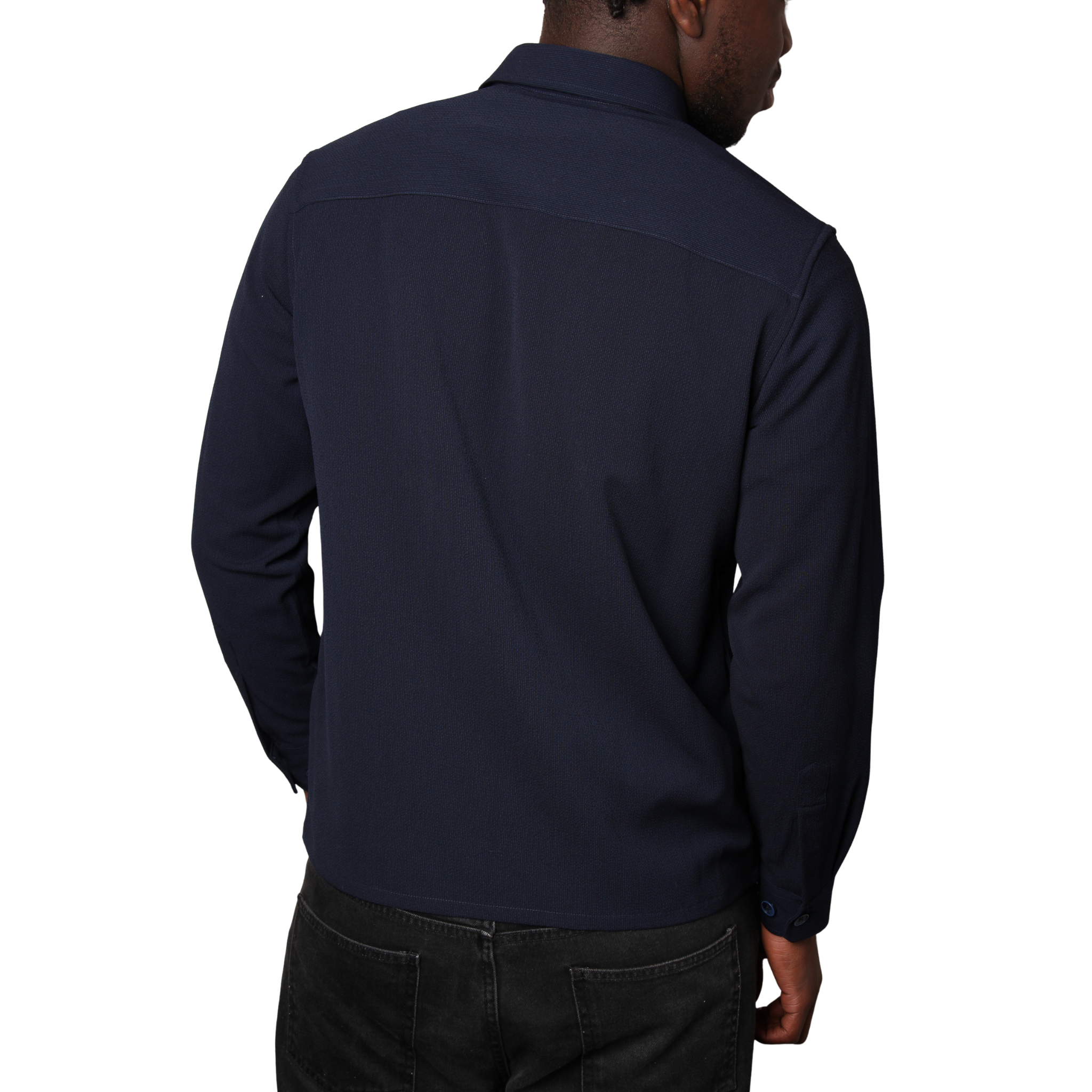 Mens SEINSE Navy Seersucker Button Overshirt